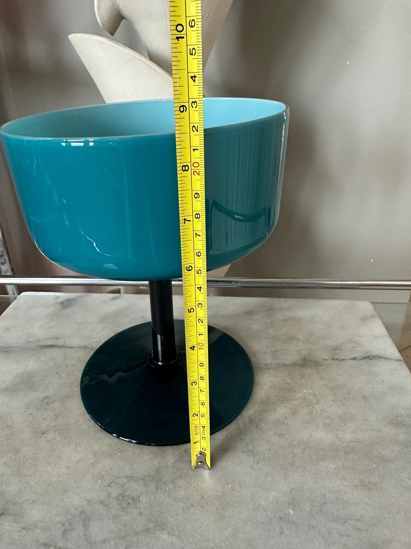 Vintage Turquoise Cased Glass Goblet Vase: MCM Pedestal Style