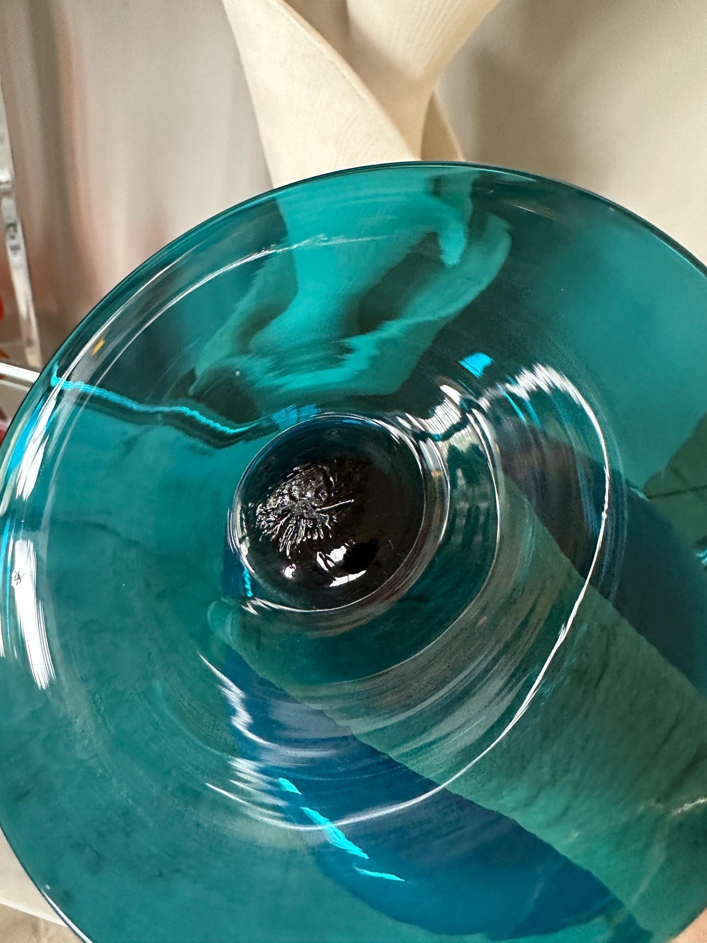 Vintage Turquoise Cased Glass Goblet Vase: MCM Pedestal Style