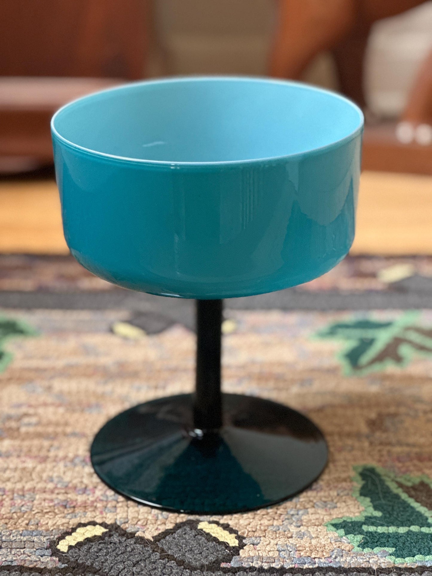 Vintage Turquoise Cased Glass Goblet Vase: MCM Pedestal Style