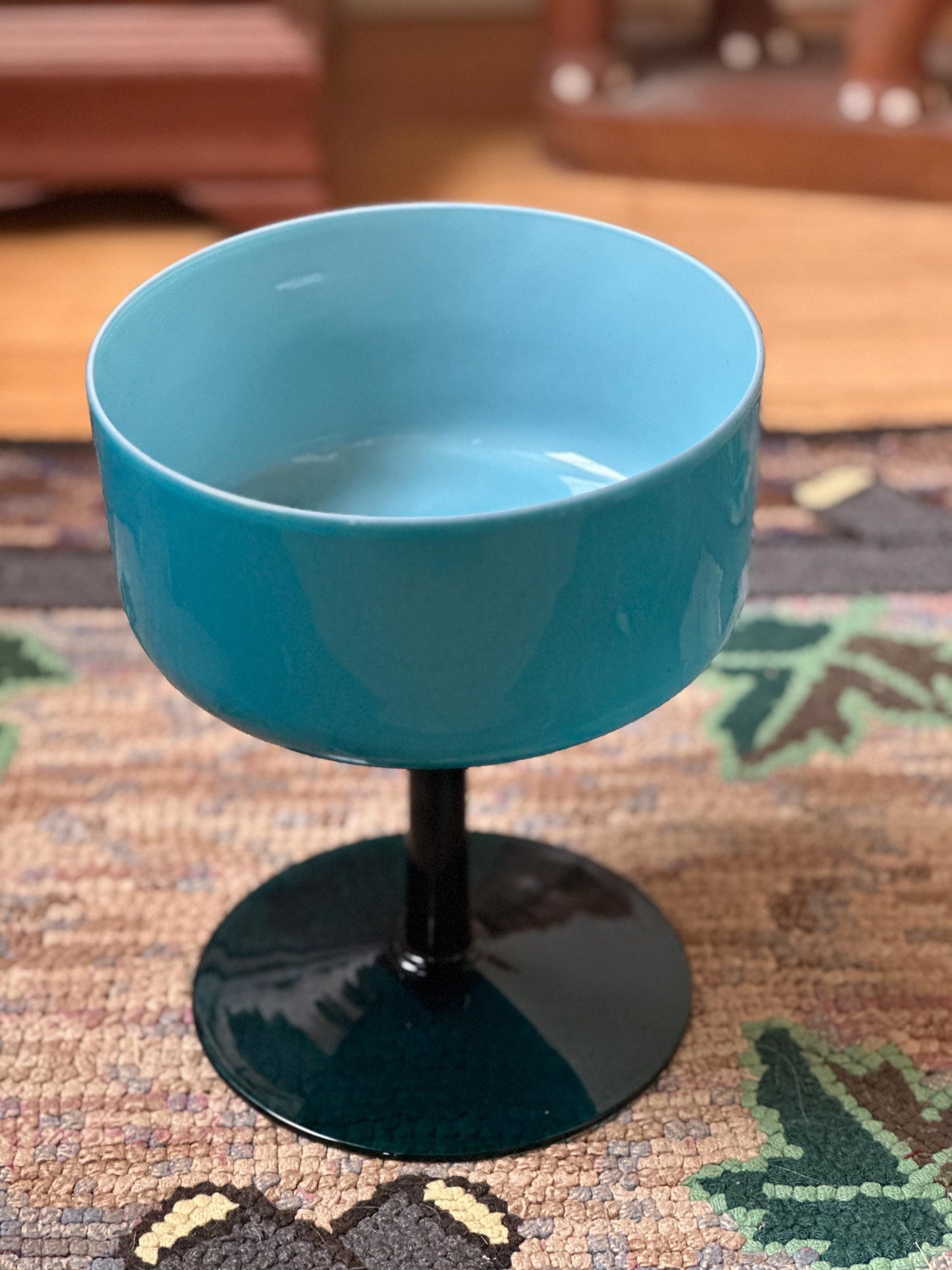Vintage Turquoise Cased Glass Goblet Vase: MCM Pedestal Style