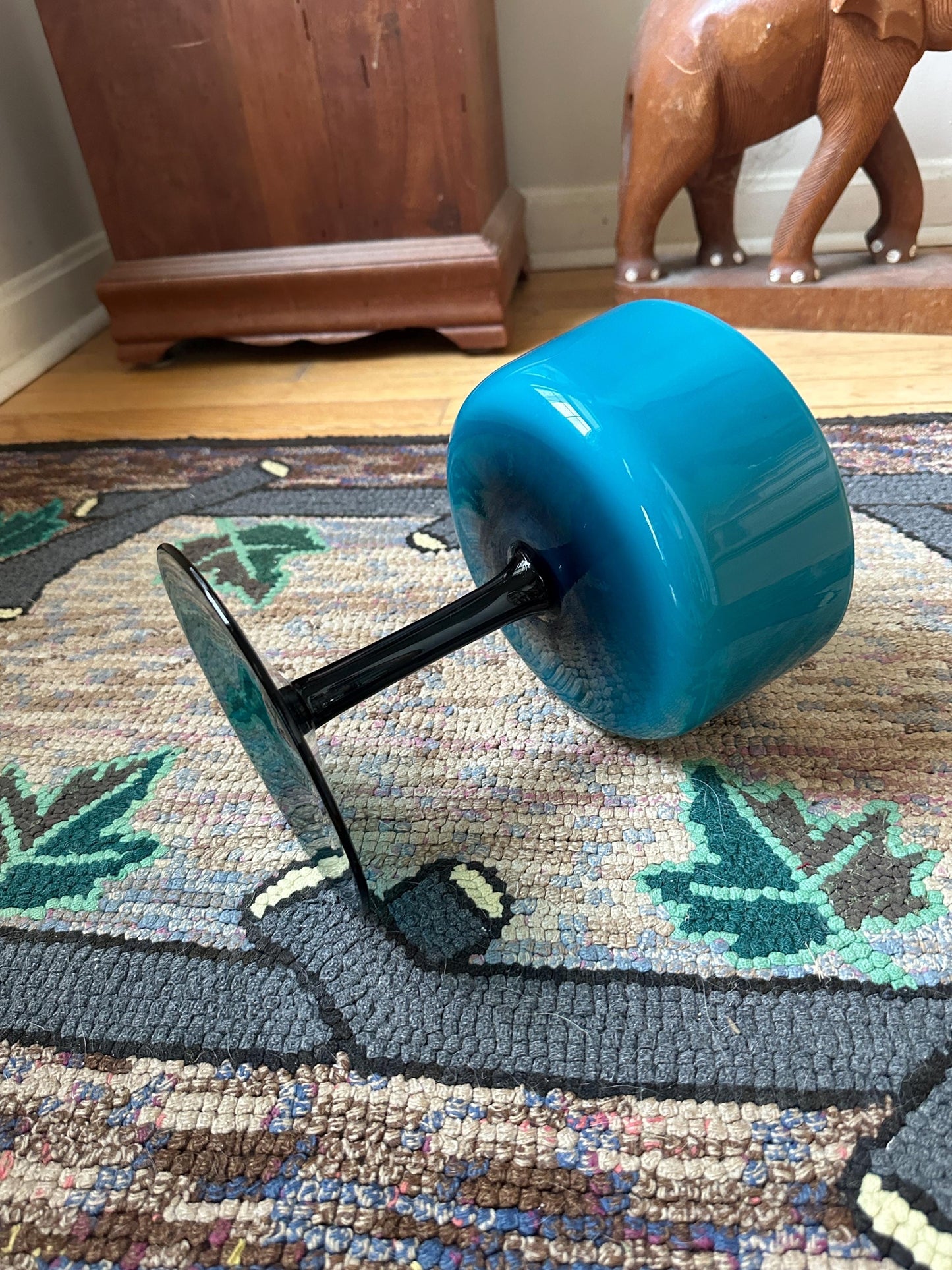 Vintage Turquoise Cased Glass Goblet Vase: MCM Pedestal Style