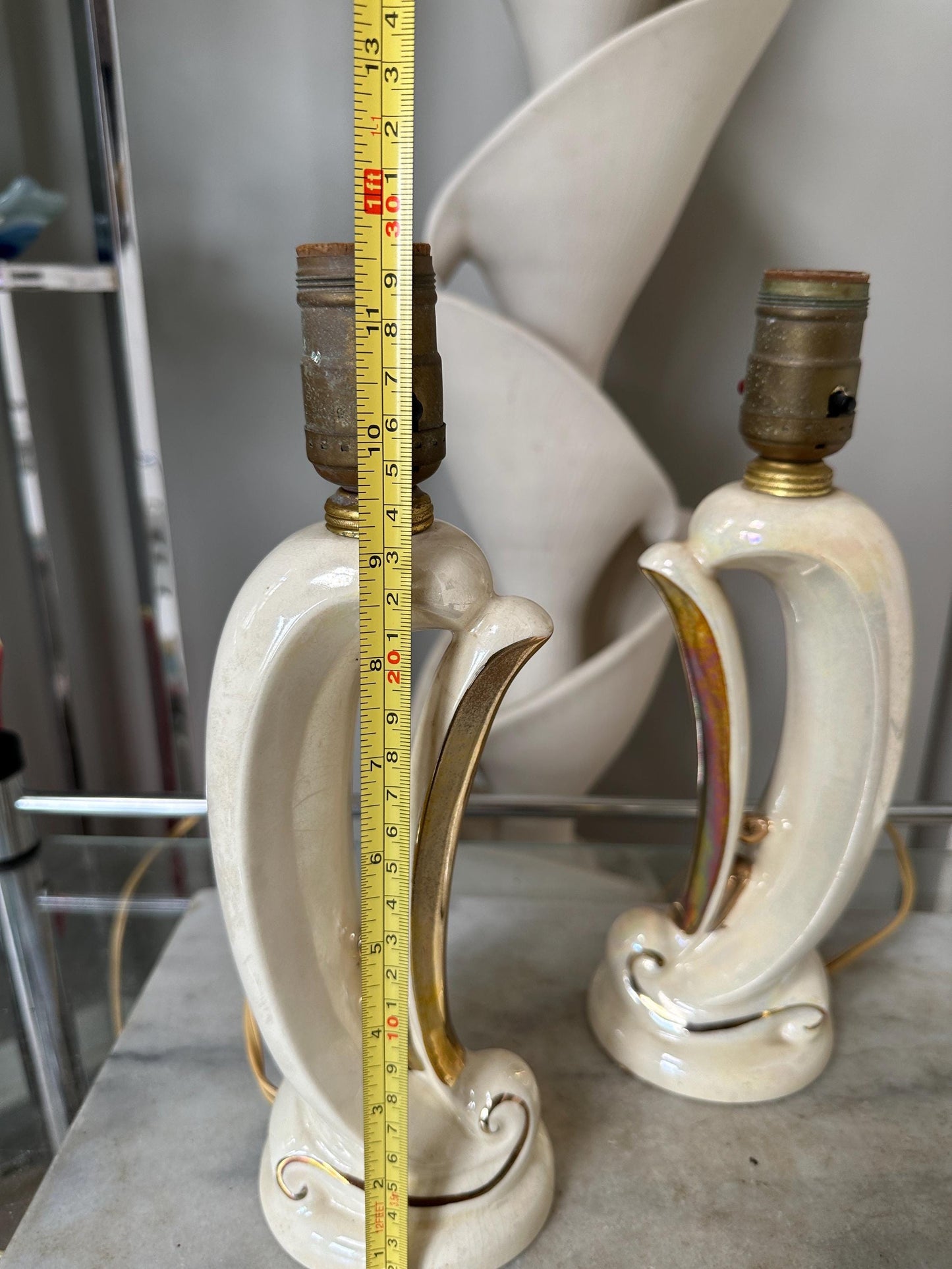 Vintage Art Deco Table Lamps: Cream & Gold Accent Lighting