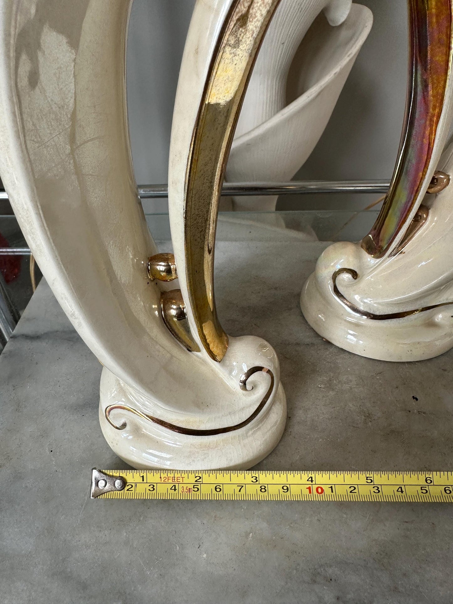 Vintage Art Deco Table Lamps: Cream & Gold Accent Lighting