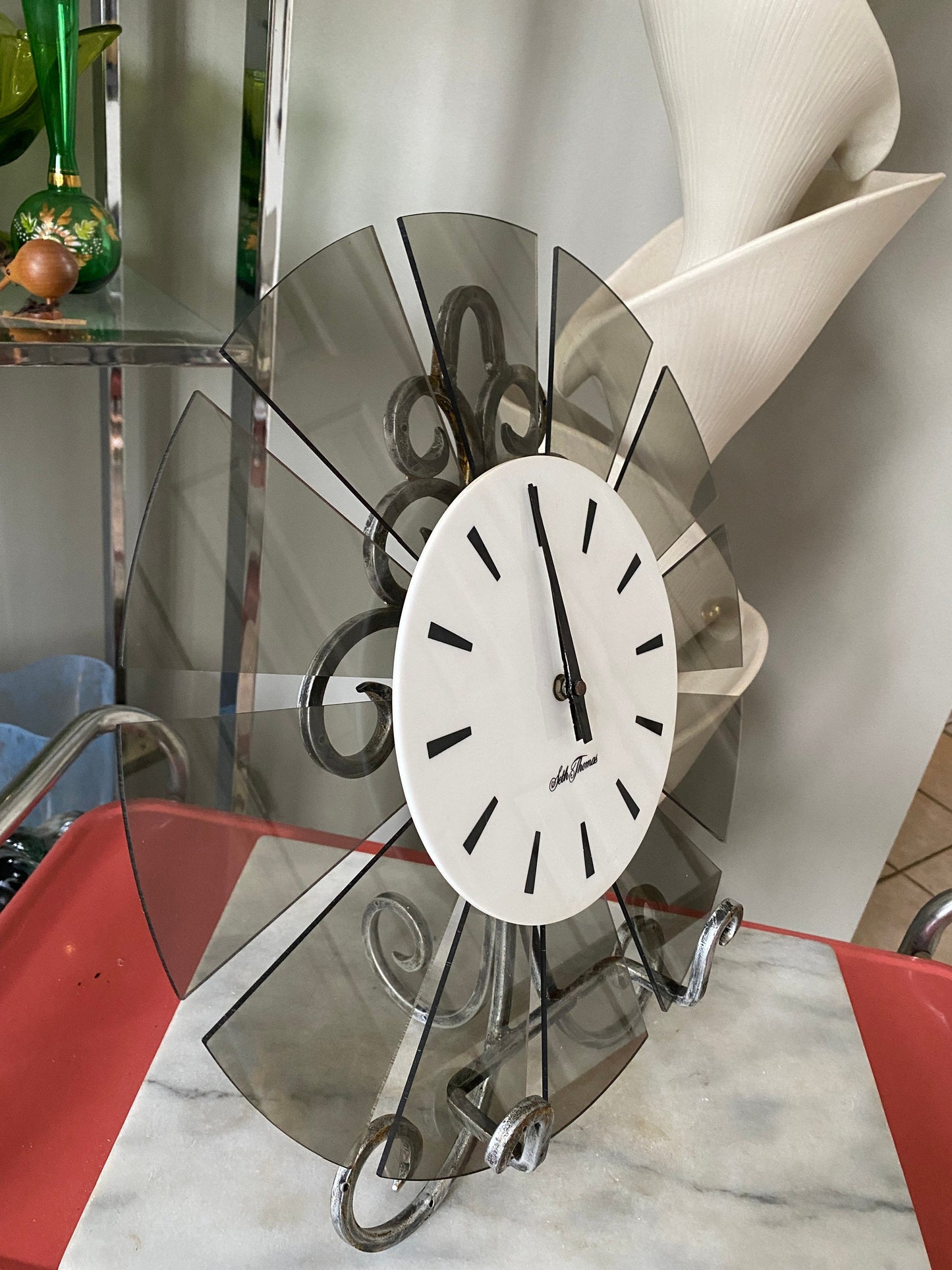 Vintage Mid Century Modern Smokey Grey Acrylic Seth Thomas Wall Clock