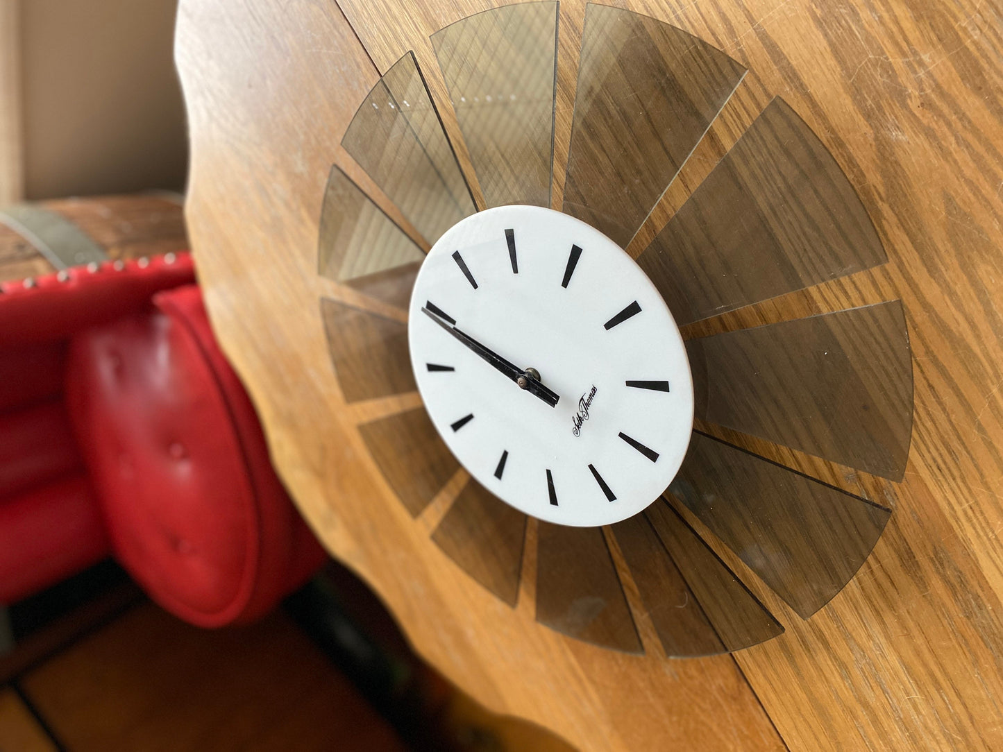 Vintage Mid Century Modern Smokey Grey Acrylic Seth Thomas Wall Clock