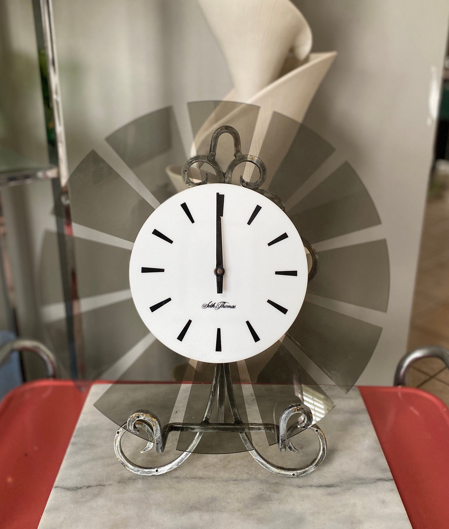Vintage Mid Century Modern Smokey Grey Acrylic Seth Thomas Wall Clock