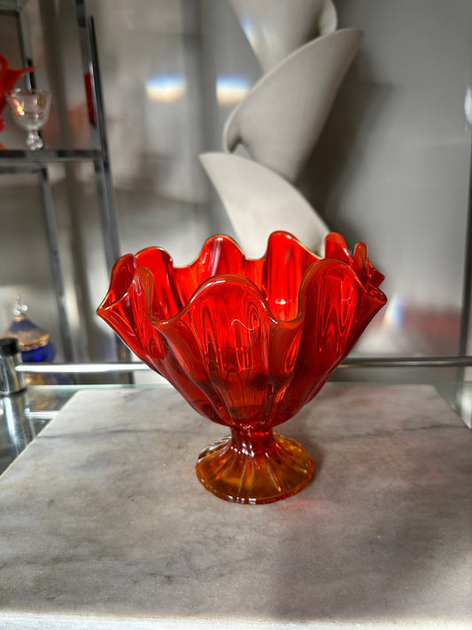 Vintage L. E. Smith Amberina Large Ruby Red Handkerchief Vase | MCM Handkerchief Compote