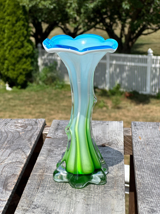 Vintage - Calla Lilly Art Glass Vase - Tree Trunk Style Vase - Vibrant Blue Top