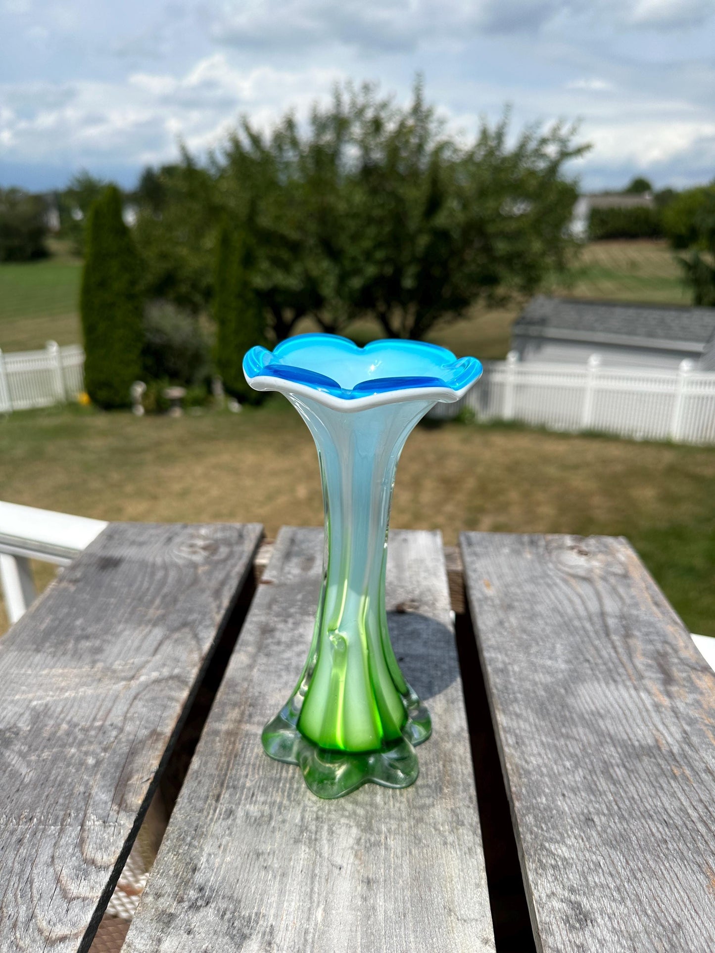 Vintage - Calla Lilly Art Glass Vase - Tree Trunk Style Vase - Vibrant Blue Top