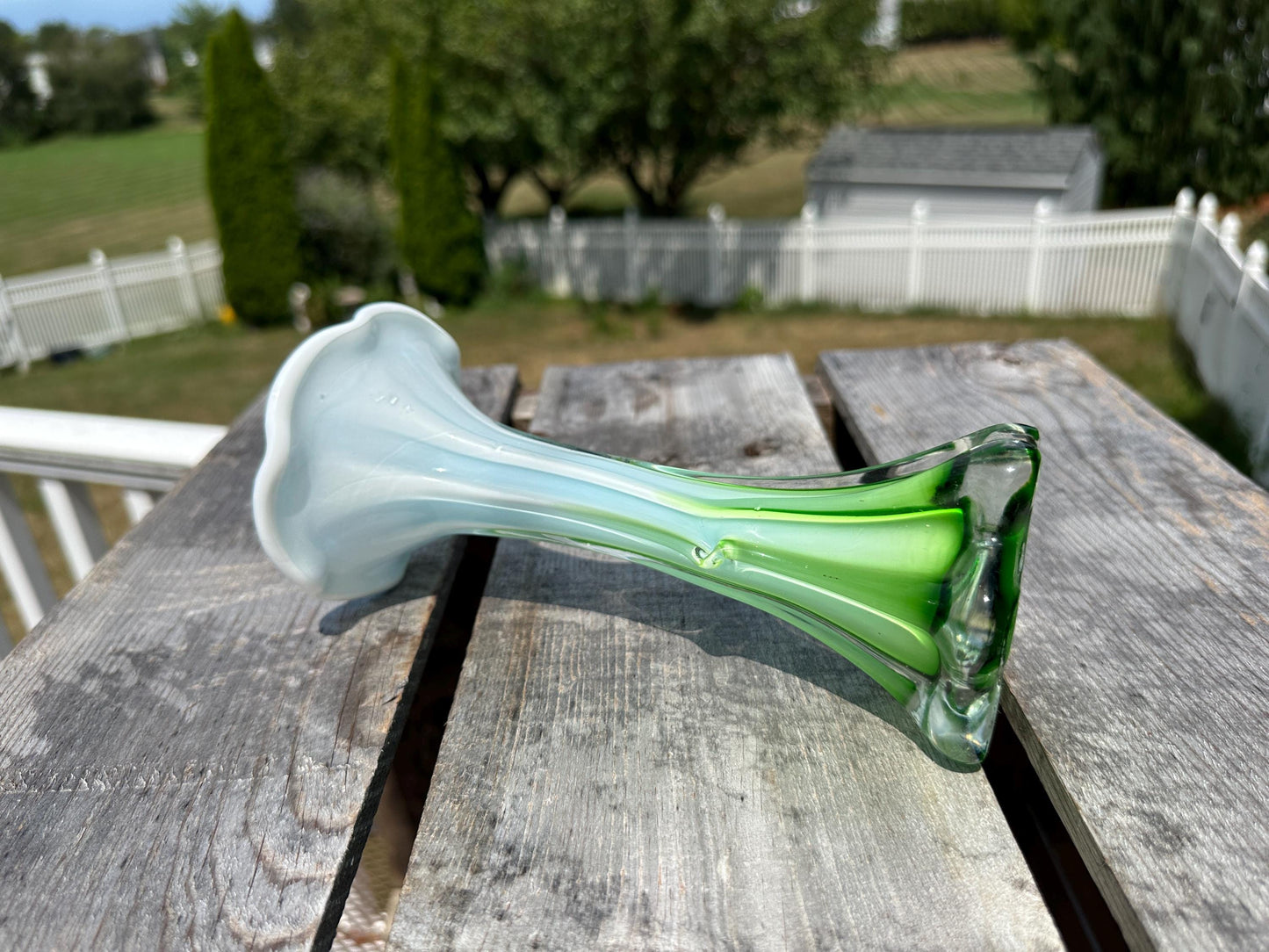Vintage - Calla Lilly Art Glass Vase - Tree Trunk Style Vase - Vibrant Blue Top