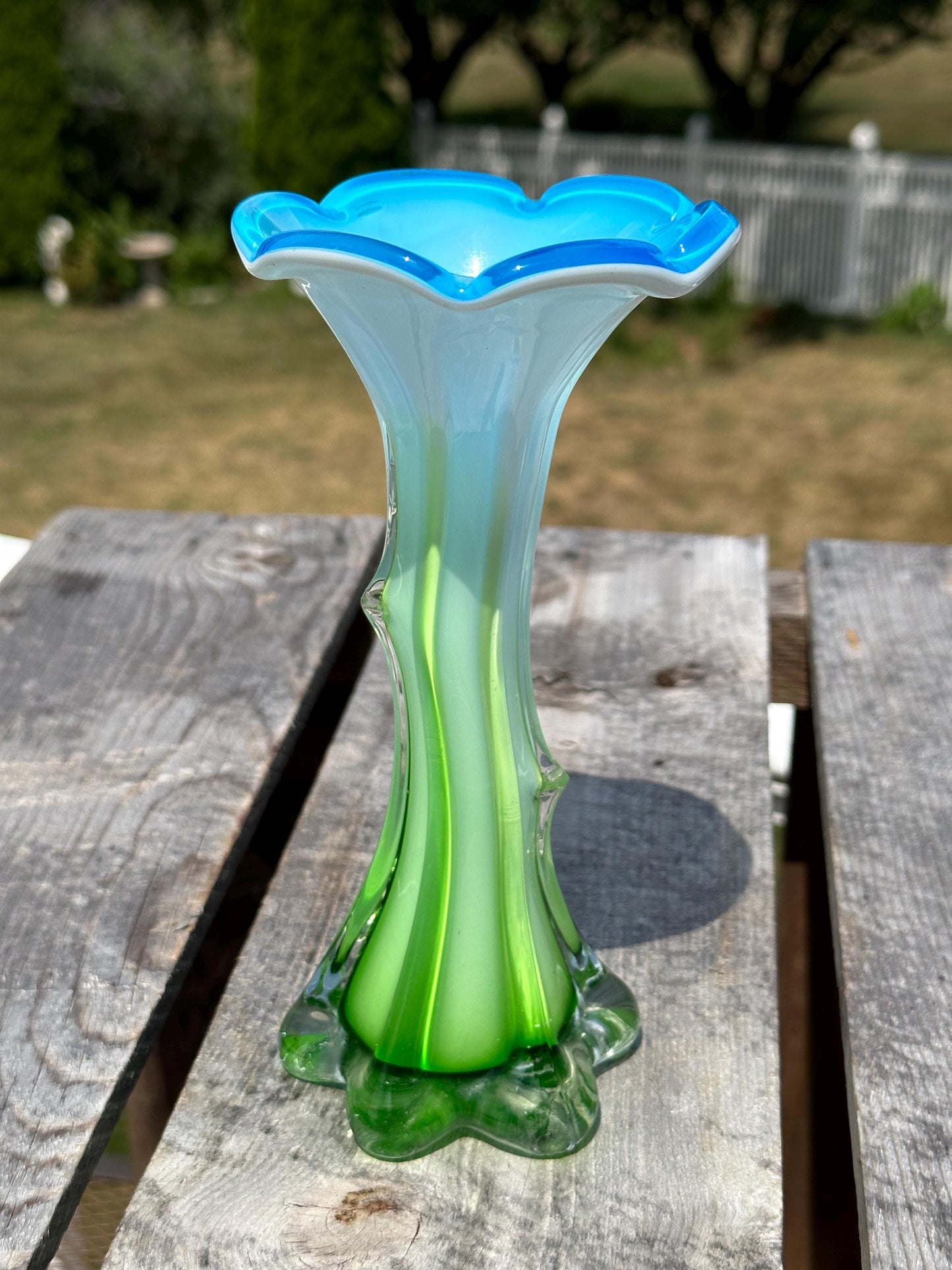 Vintage - Calla Lilly Art Glass Vase - Tree Trunk Style Vase - Vibrant Blue Top