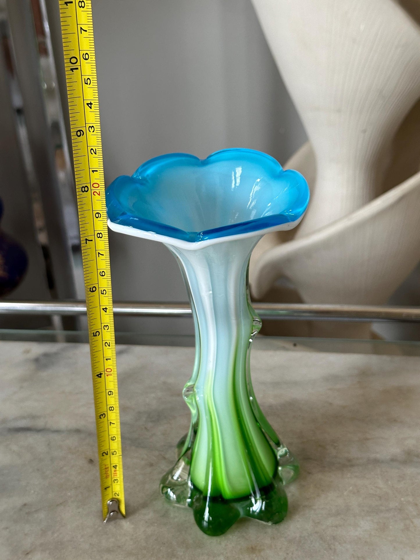 Vintage - Calla Lilly Art Glass Vase - Tree Trunk Style Vase - Vibrant Blue Top