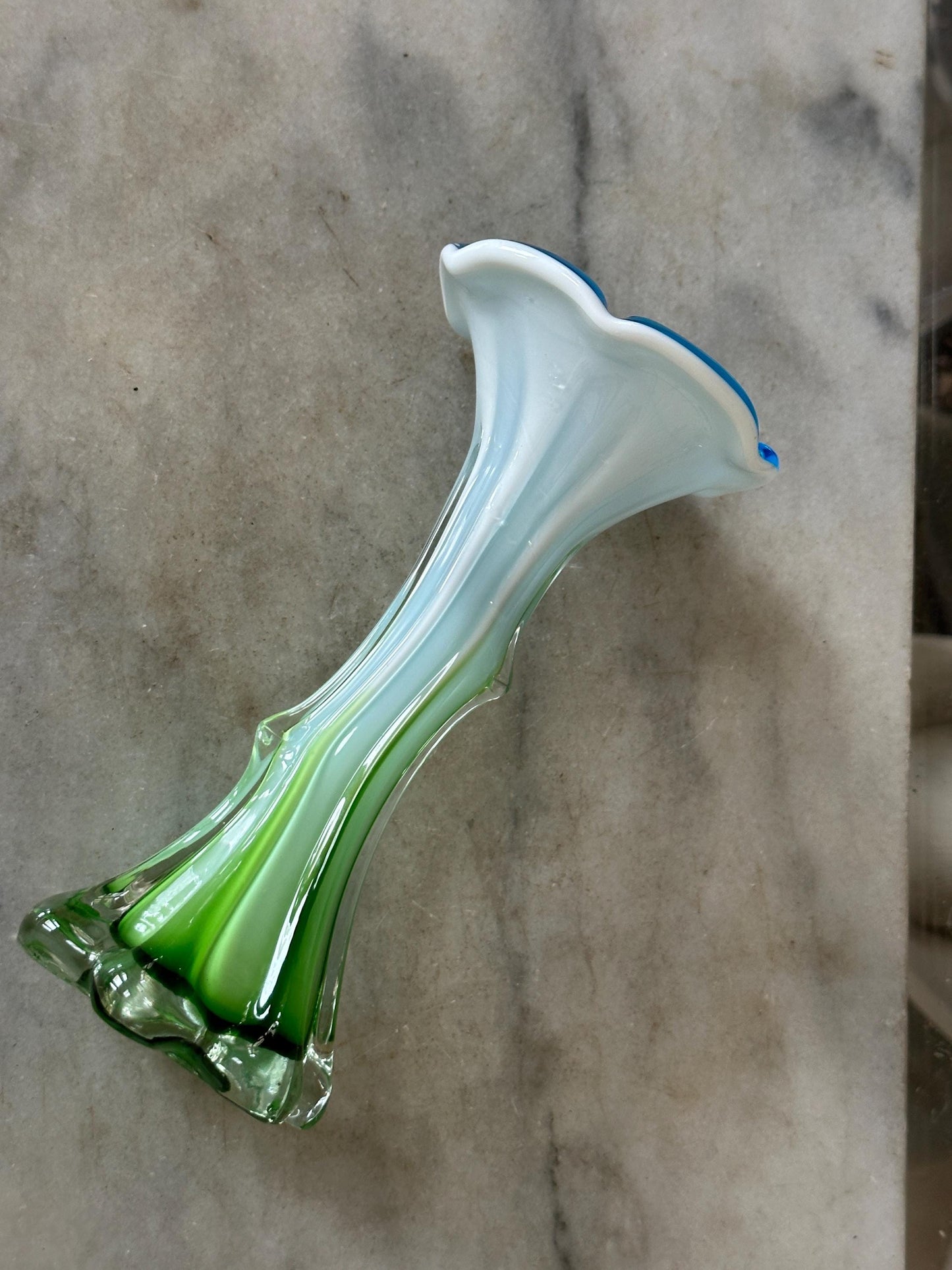 Vintage - Calla Lilly Art Glass Vase - Tree Trunk Style Vase - Vibrant Blue Top