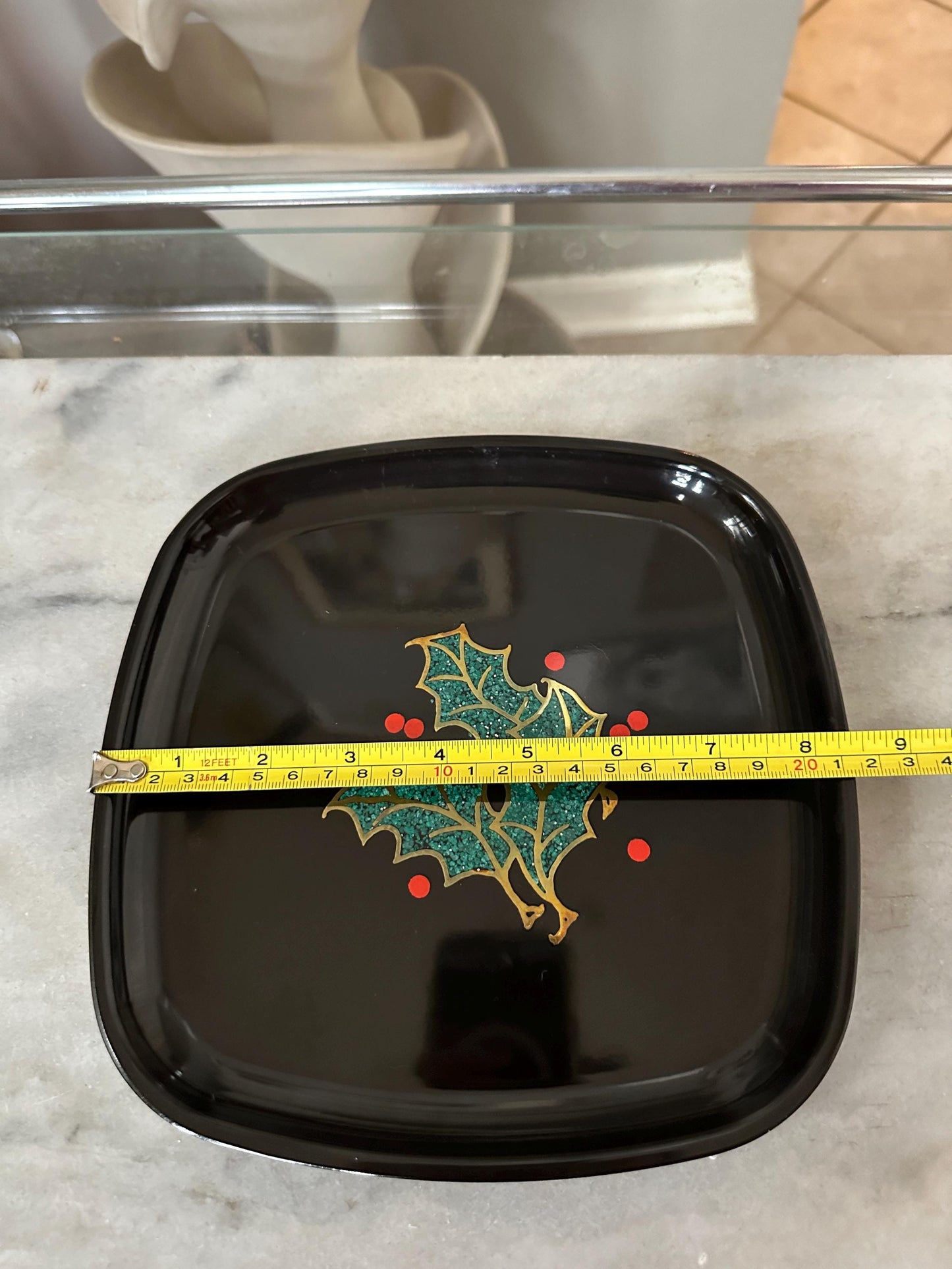 Couroc Tray: 1960s Mid Century Modern Holly Berry Decor