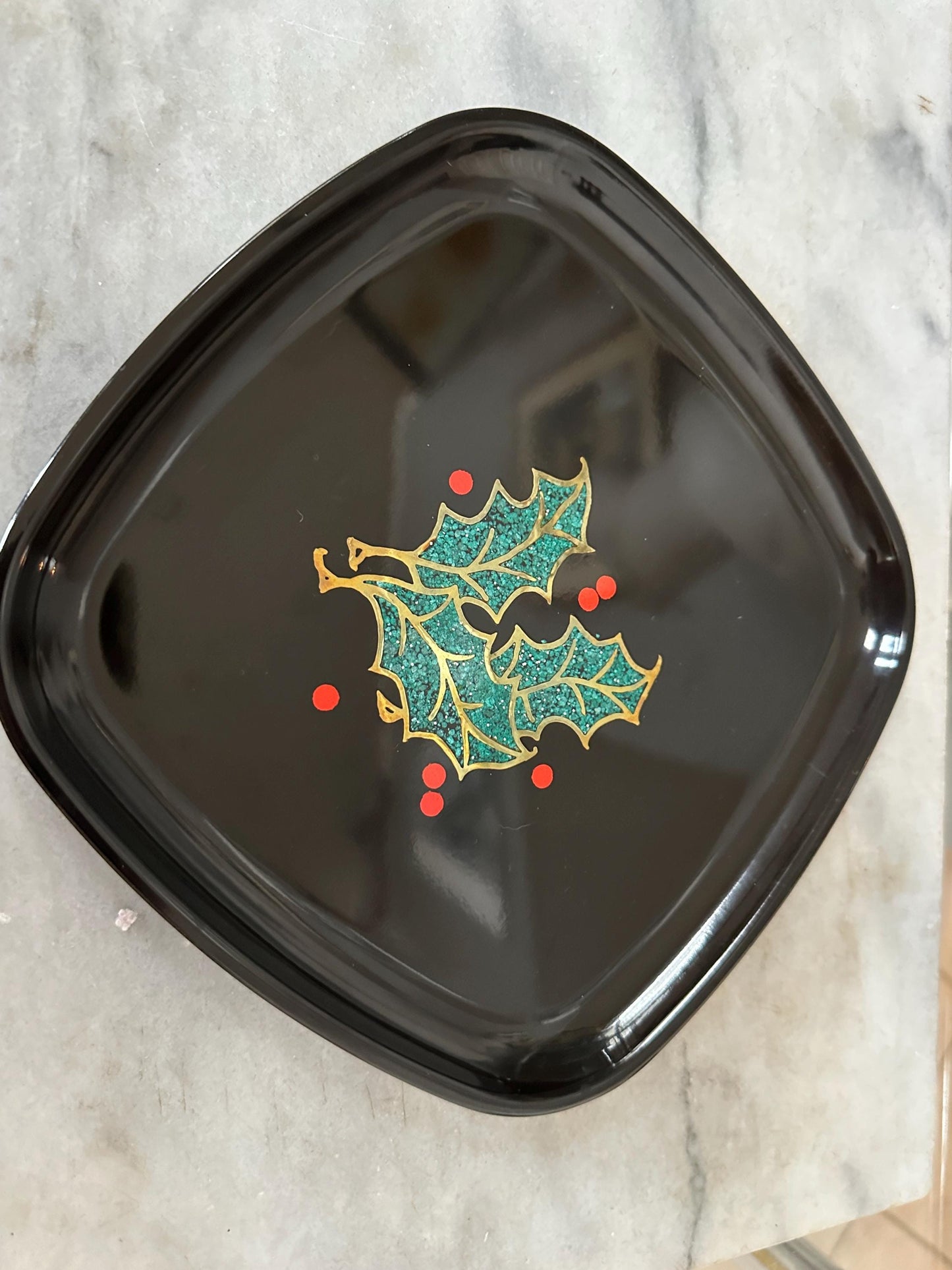 Couroc Tray: 1960s Mid Century Modern Holly Berry Decor