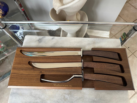 Mid Century Modern Carvel Hall Stainless Steel Carving Set with Wood Handles