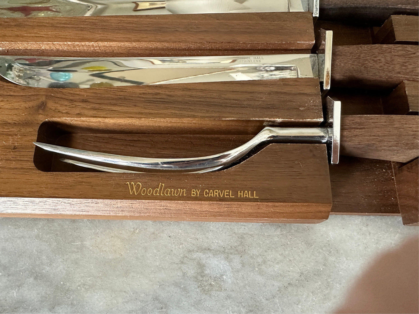 Mid Century Modern Carvel Hall Stainless Steel Carving Set with Wood Handles