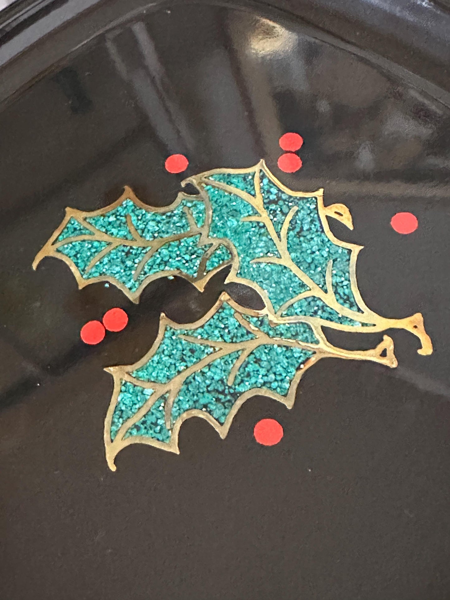 Couroc Tray: 1960s Mid Century Modern Holly Berry Decor