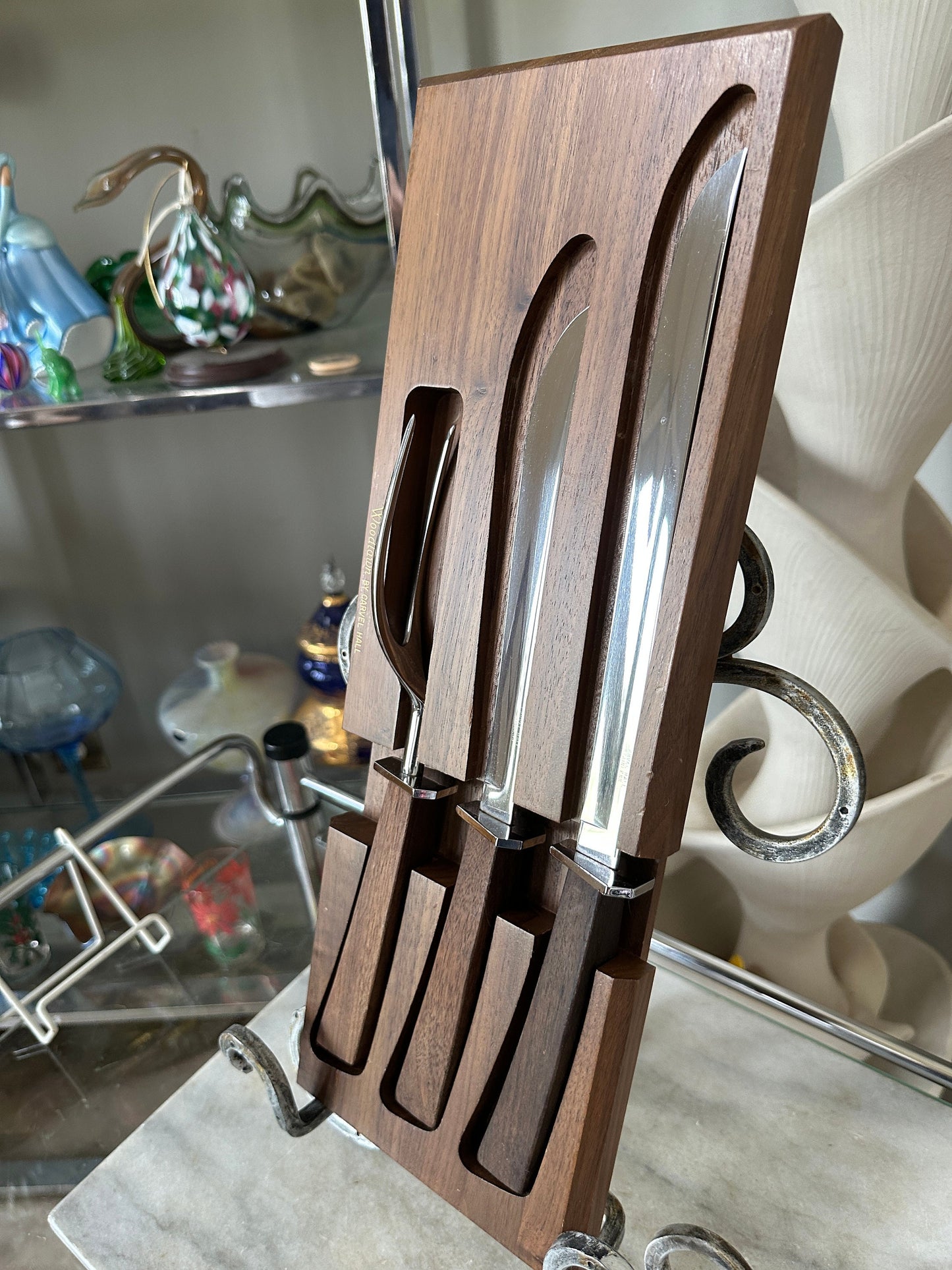 Mid Century Modern Carvel Hall Stainless Steel Carving Set with Wood Handles