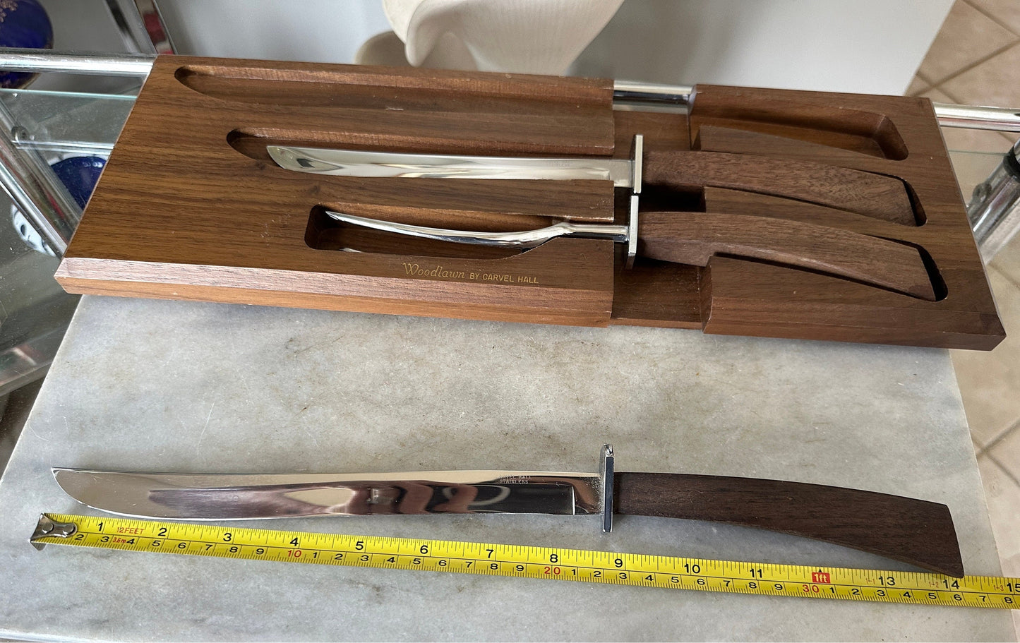 Mid Century Modern Carvel Hall Stainless Steel Carving Set with Wood Handles