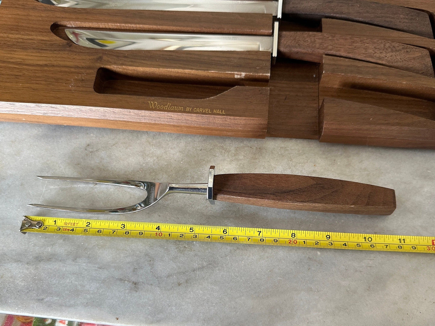 Mid Century Modern Carvel Hall Stainless Steel Carving Set with Wood Handles