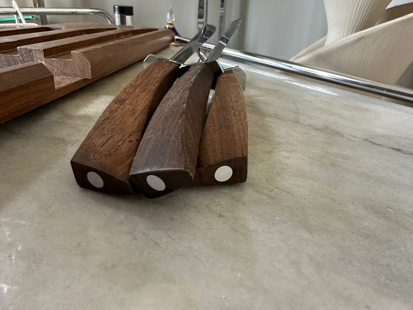 Mid Century Modern Carvel Hall Stainless Steel Carving Set with Wood Handles