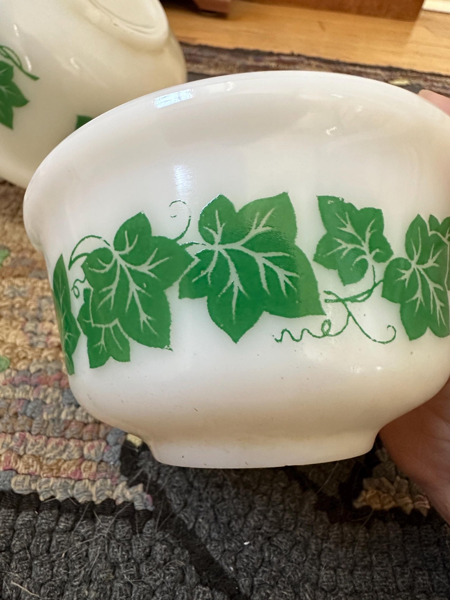 Vintage Three Piece Hazel Atlas Mixing Bowls with Ivy