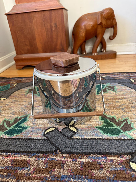 Sleek MCM Chrome and Wood Insulated Kromex Ice Bucket | Retro Barware