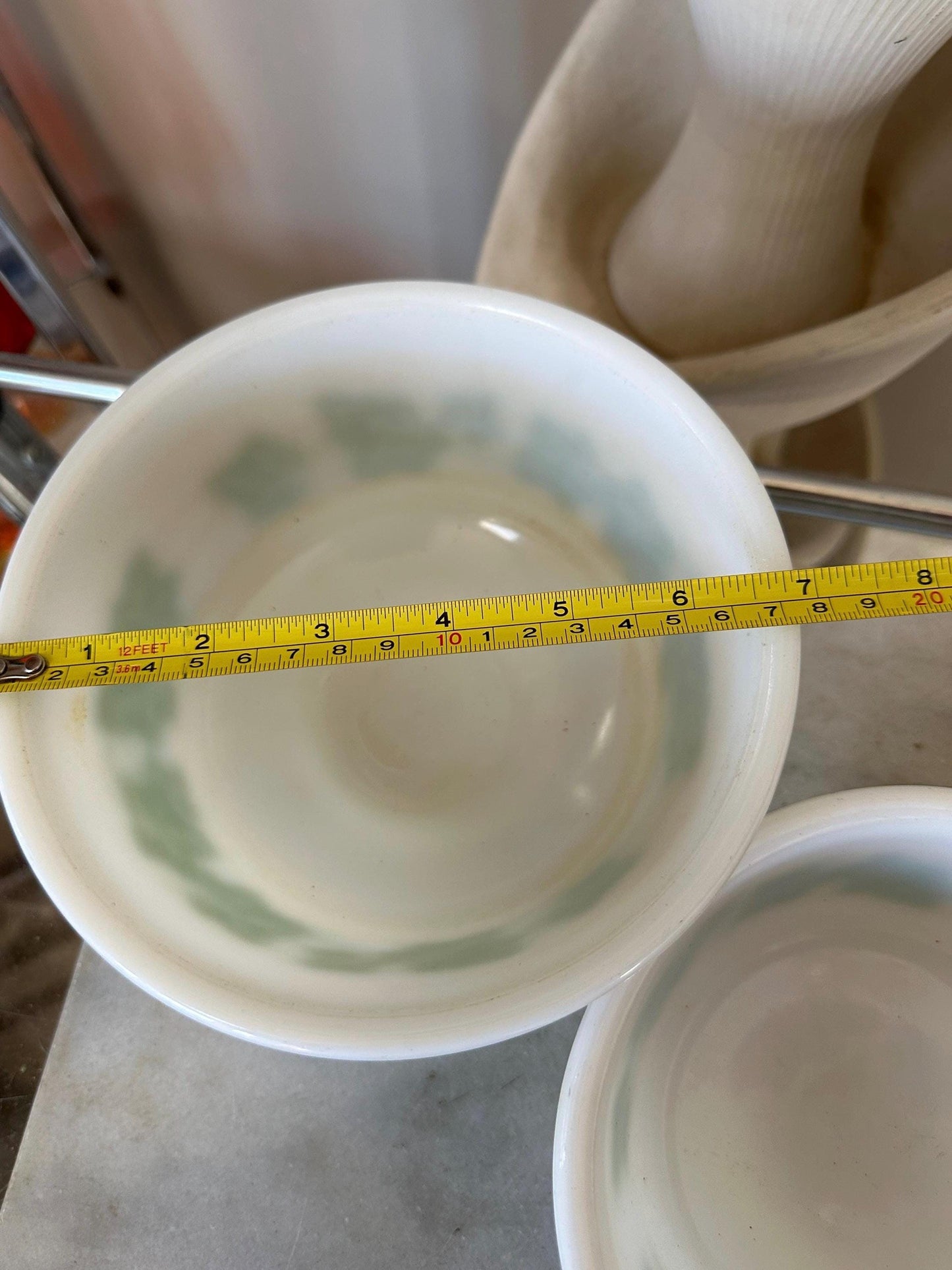 Vintage Three Piece Hazel Atlas Mixing Bowls with Ivy