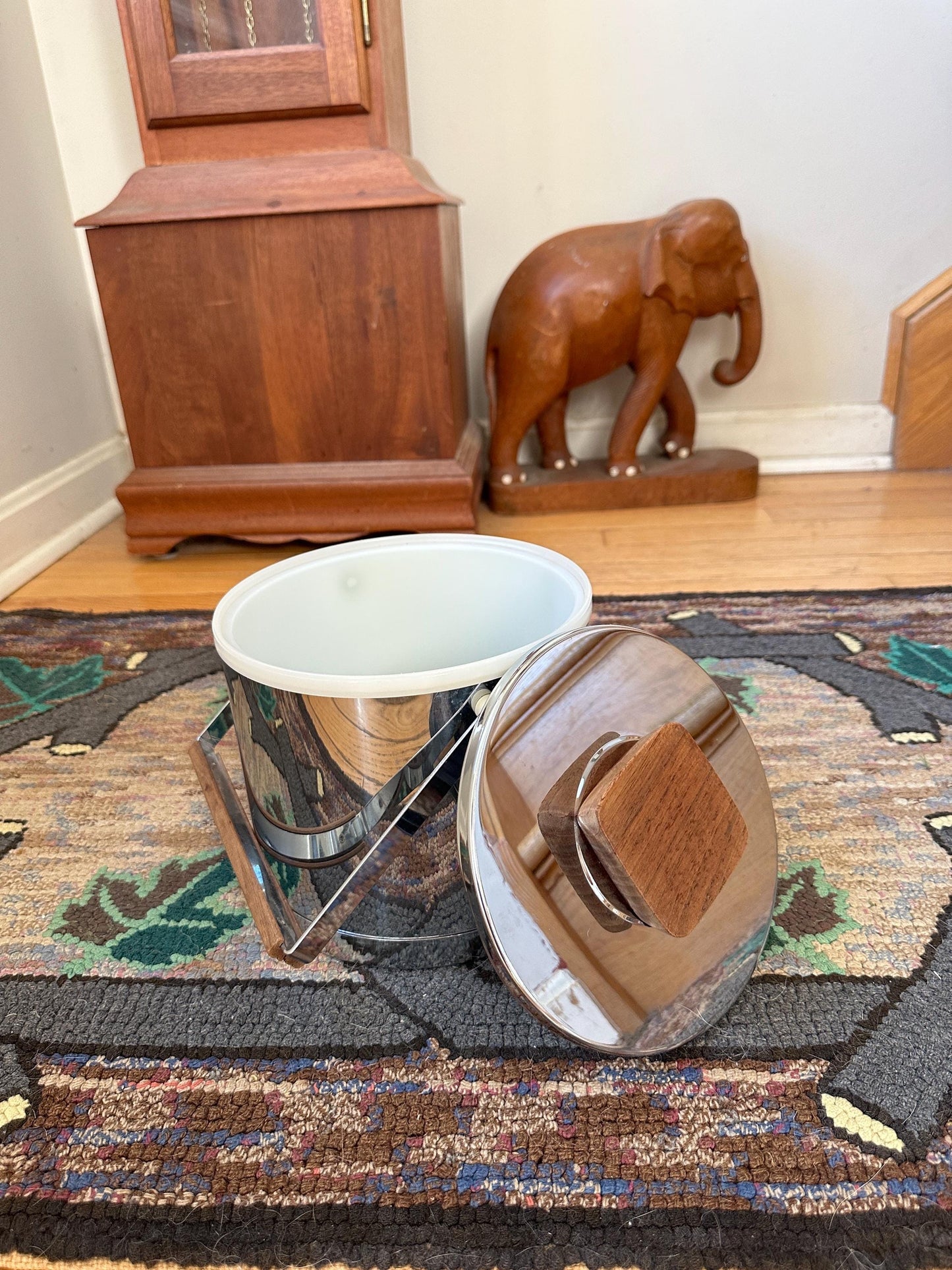 Sleek MCM Chrome and Wood Insulated Kromex Ice Bucket | Retro Barware