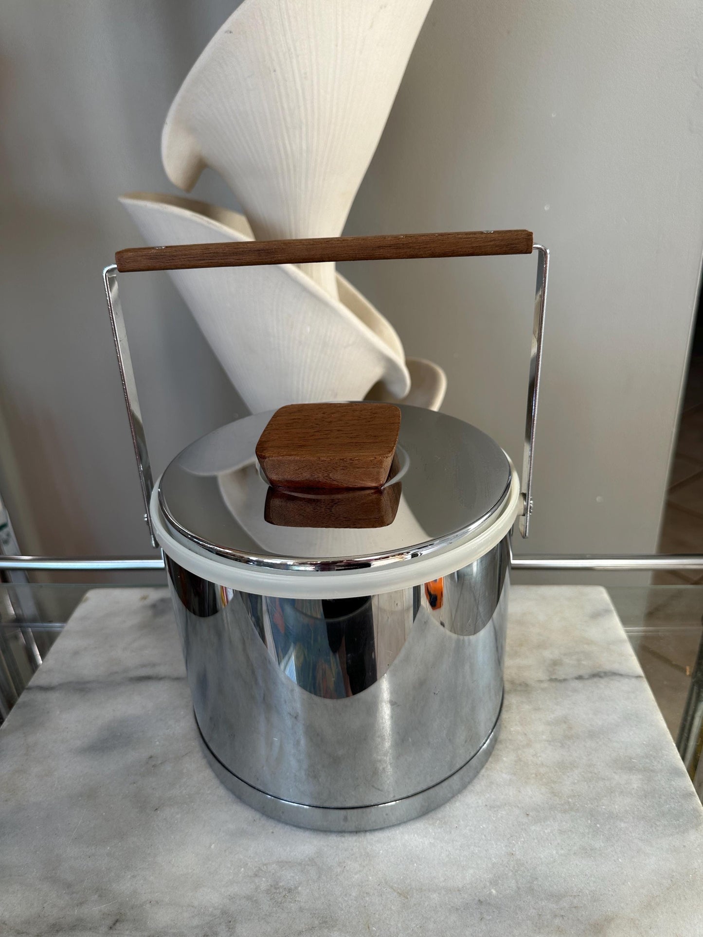 Sleek MCM Chrome and Wood Insulated Kromex Ice Bucket | Retro Barware