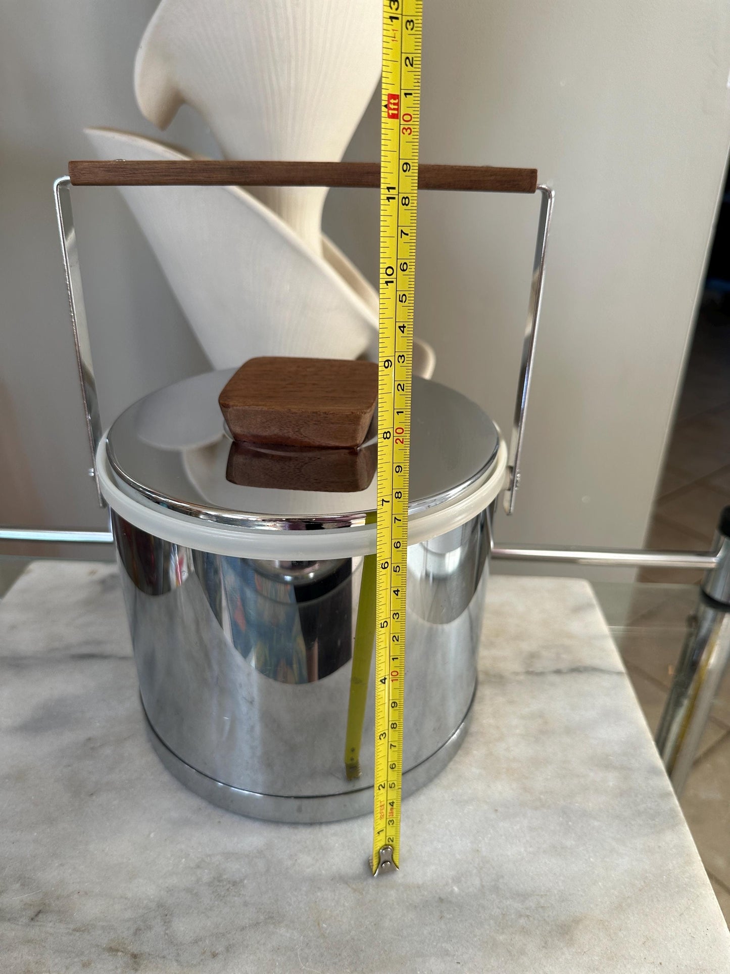 Sleek MCM Chrome and Wood Insulated Kromex Ice Bucket | Retro Barware