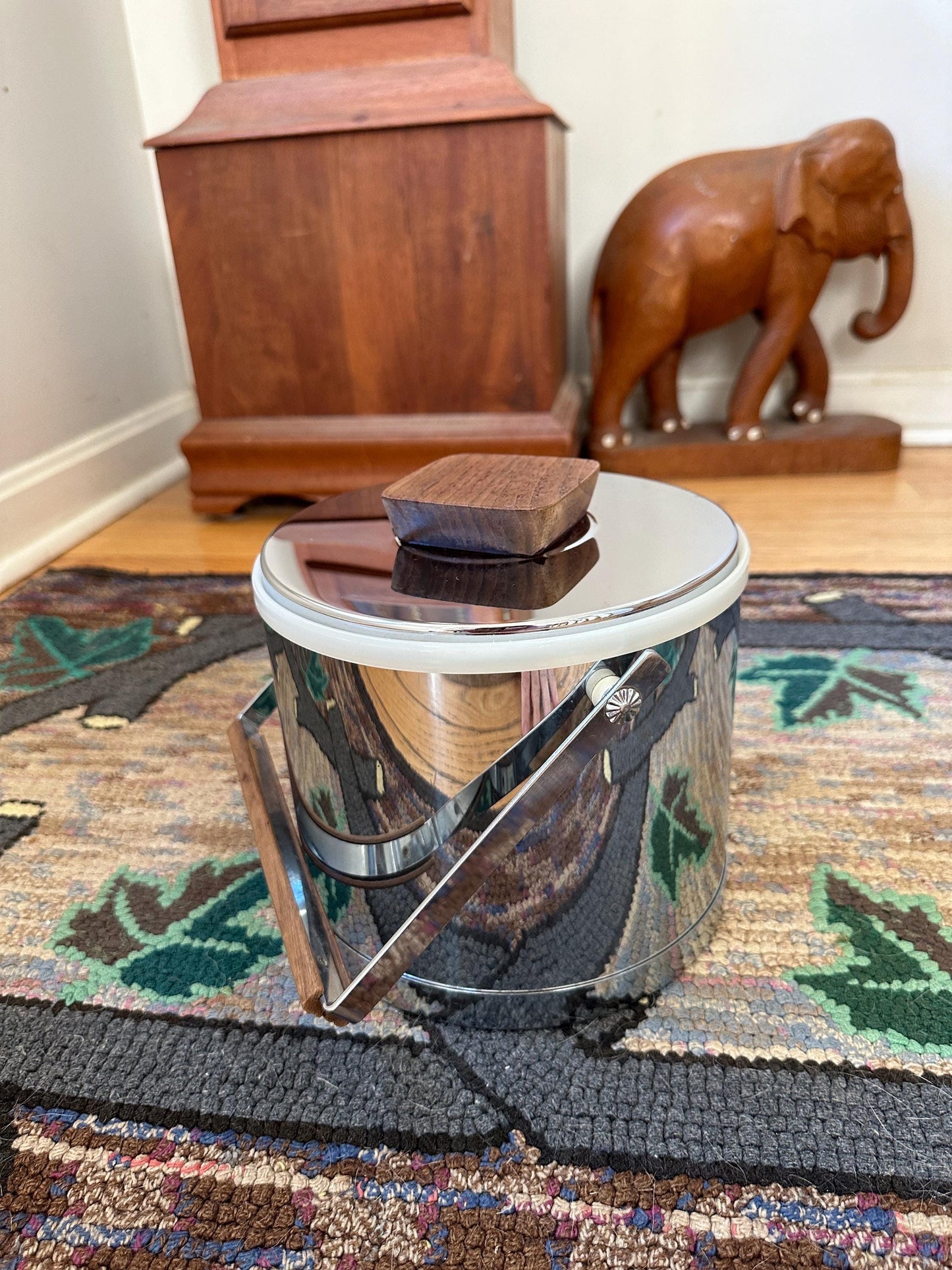 Sleek MCM Chrome and Wood Insulated Kromex Ice Bucket | Retro Barware