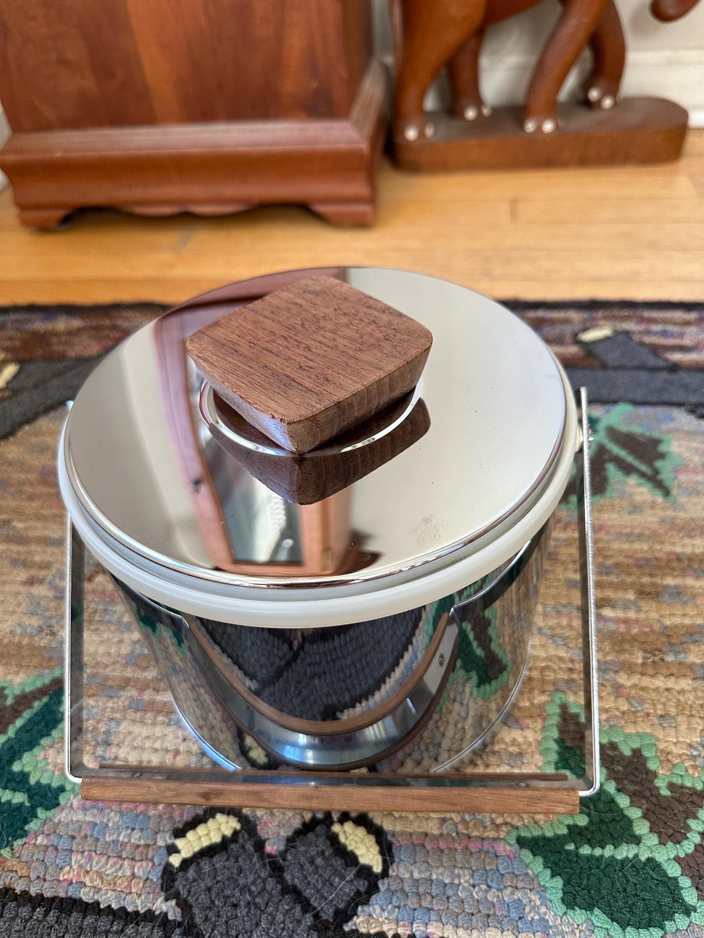 Sleek MCM Chrome and Wood Insulated Kromex Ice Bucket | Retro Barware