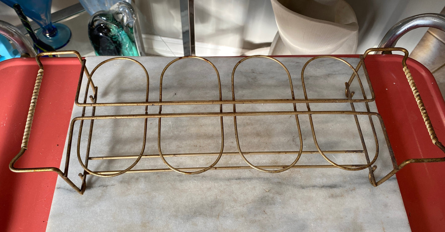 Mid-century Federal Glass Collins Set: Gold Floral Tumblers & Caddy, MCM