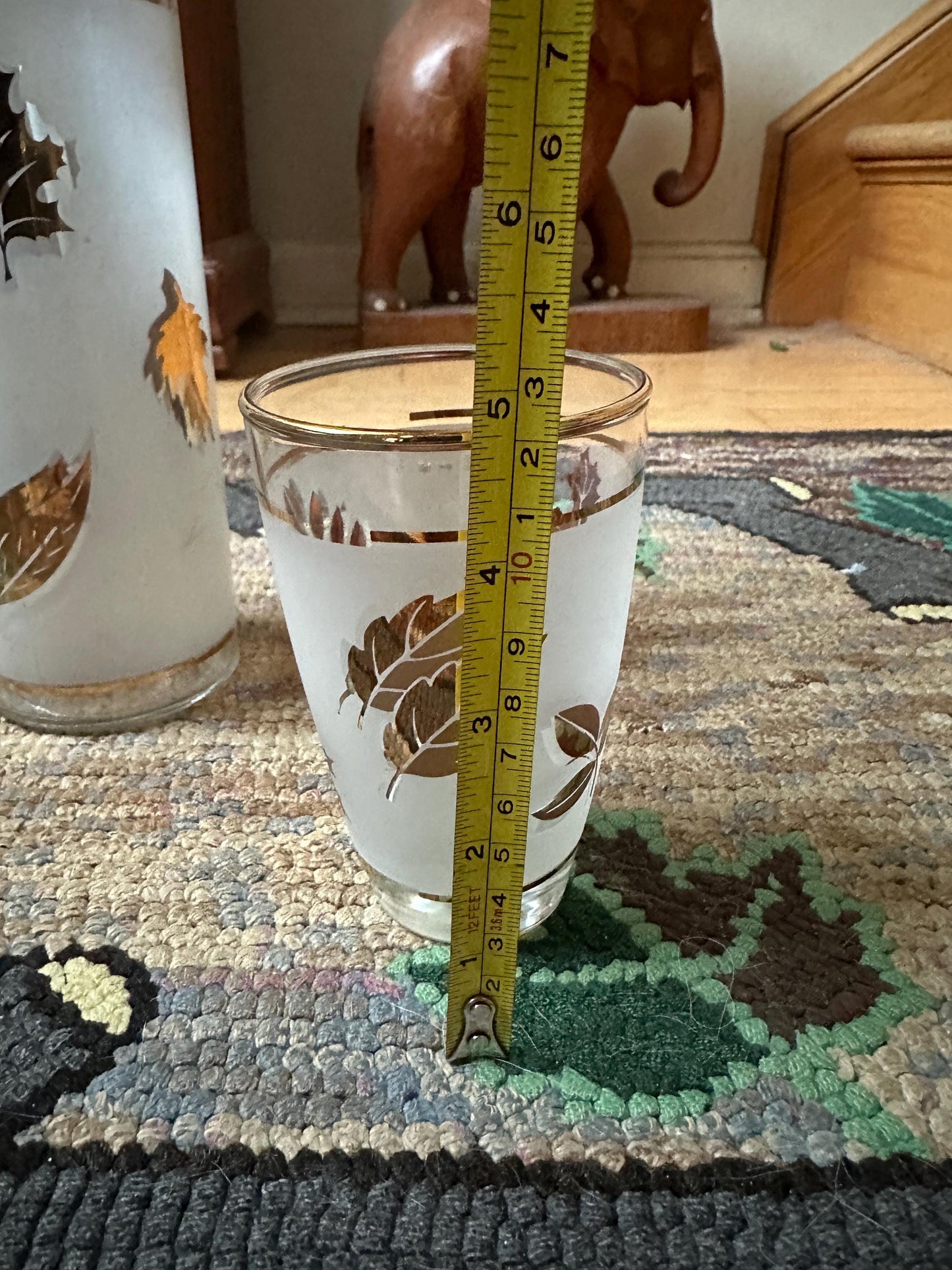 Libbey Golden Foliage Liquor Dispenser Set: MCM Barware with Two Cocktail Glasses