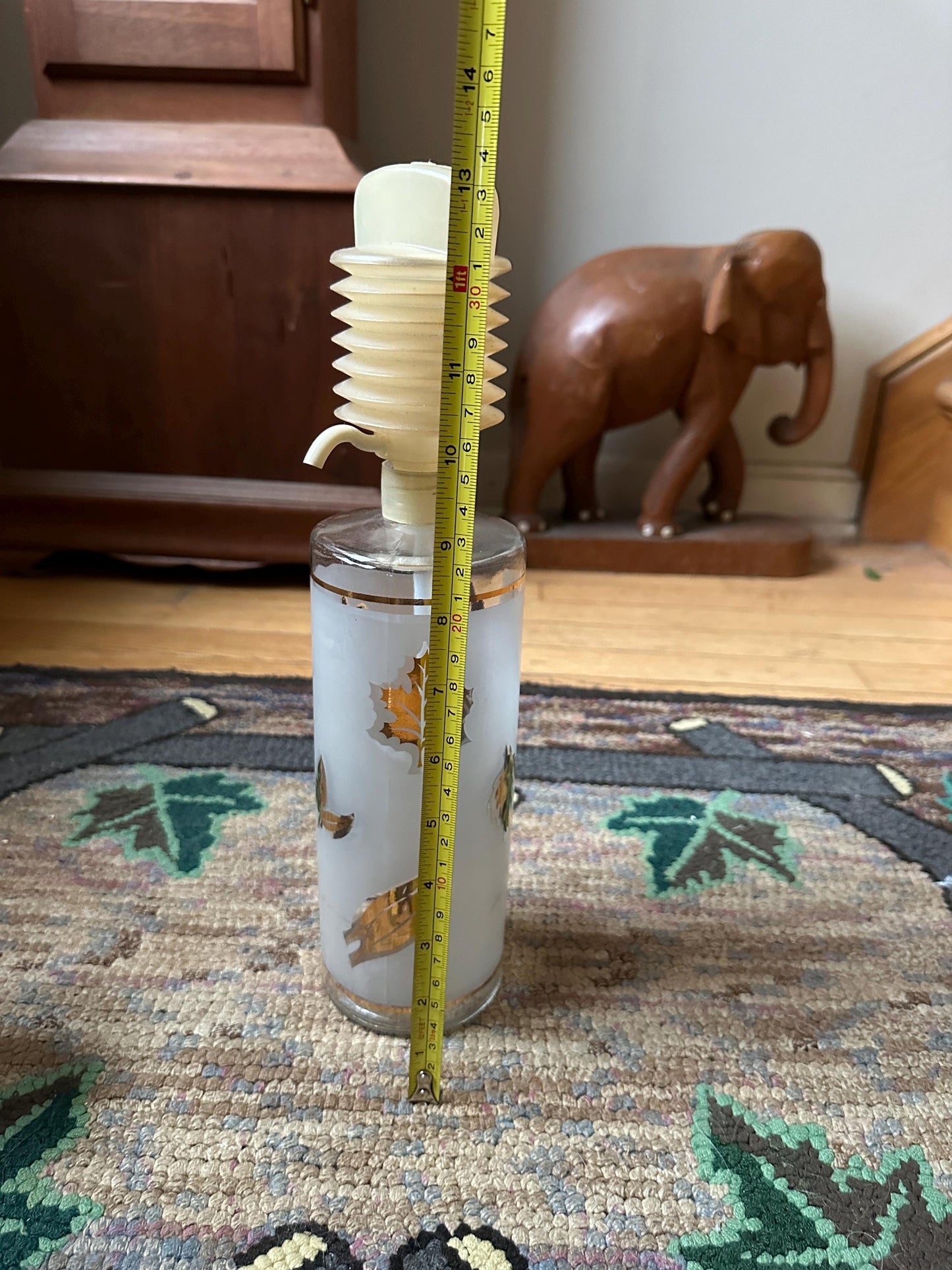 Libbey Golden Foliage Liquor Dispenser Set: MCM Barware with Two Cocktail Glasses