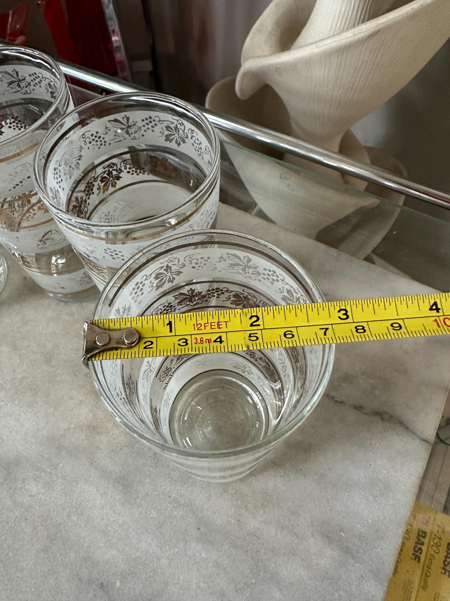 Vintage Mid Century Highball Glasses: Gold Grapevine, Set of 4