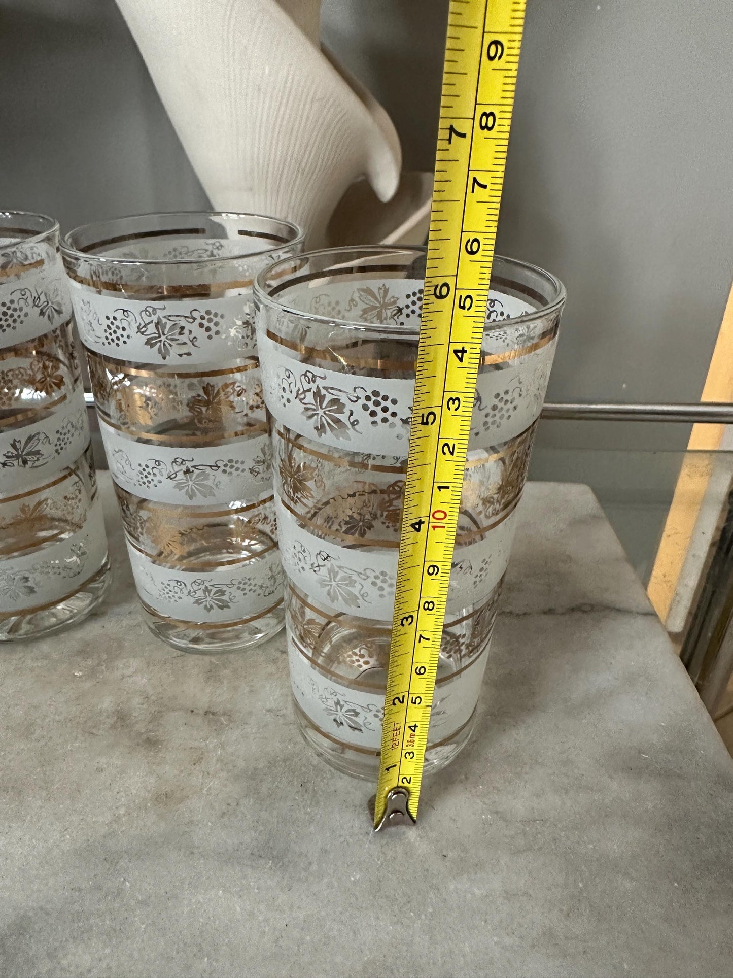 Vintage Mid Century Highball Glasses: Gold Grapevine, Set of 4