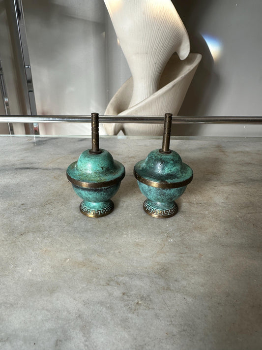 Brass and Turquoise Enameled Saccharin or Spice Bowls & Lids - Set of 2