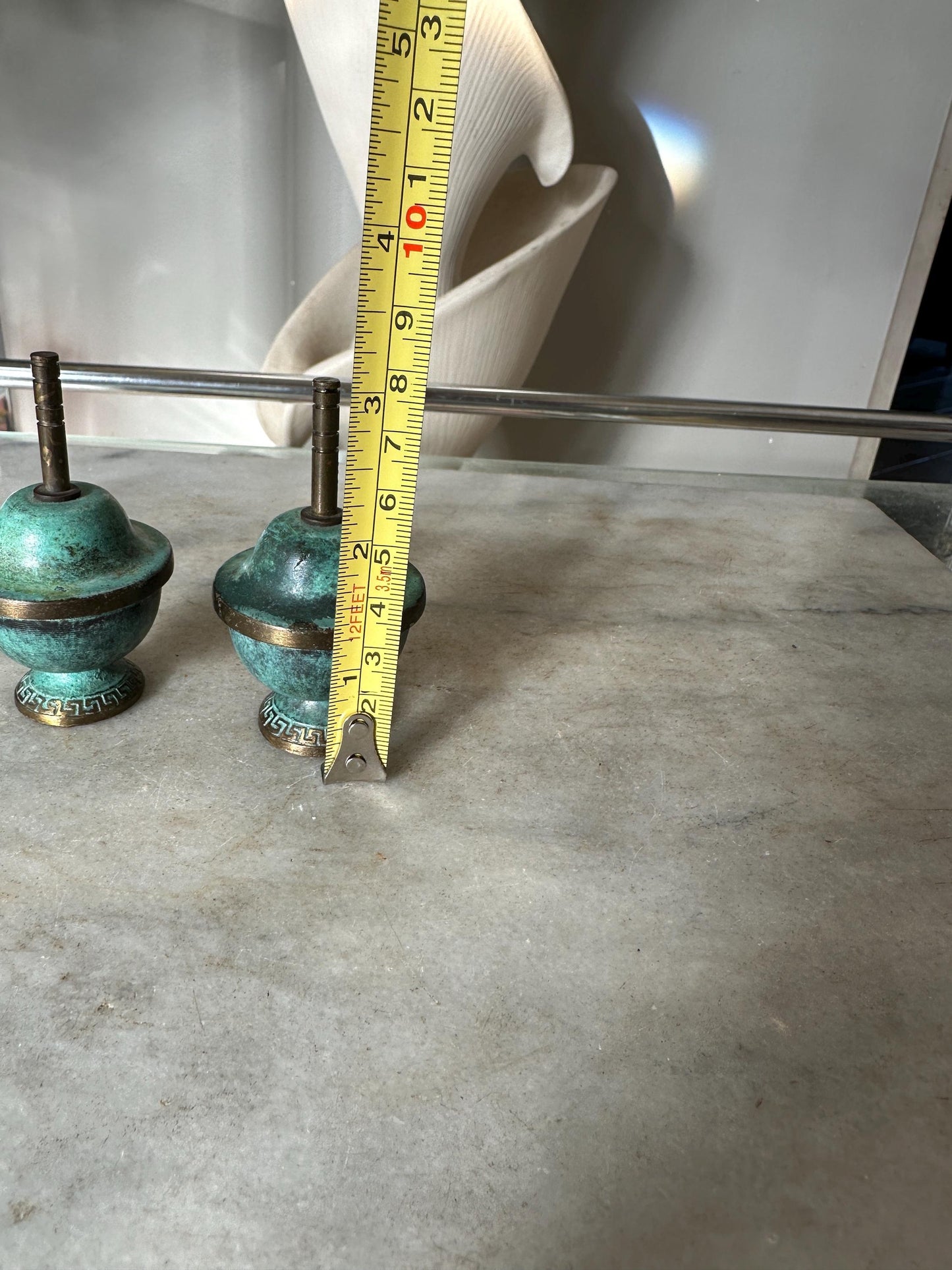 Brass and Turquoise Enameled Saccharin or Spice Bowls & Lids - Set of 2