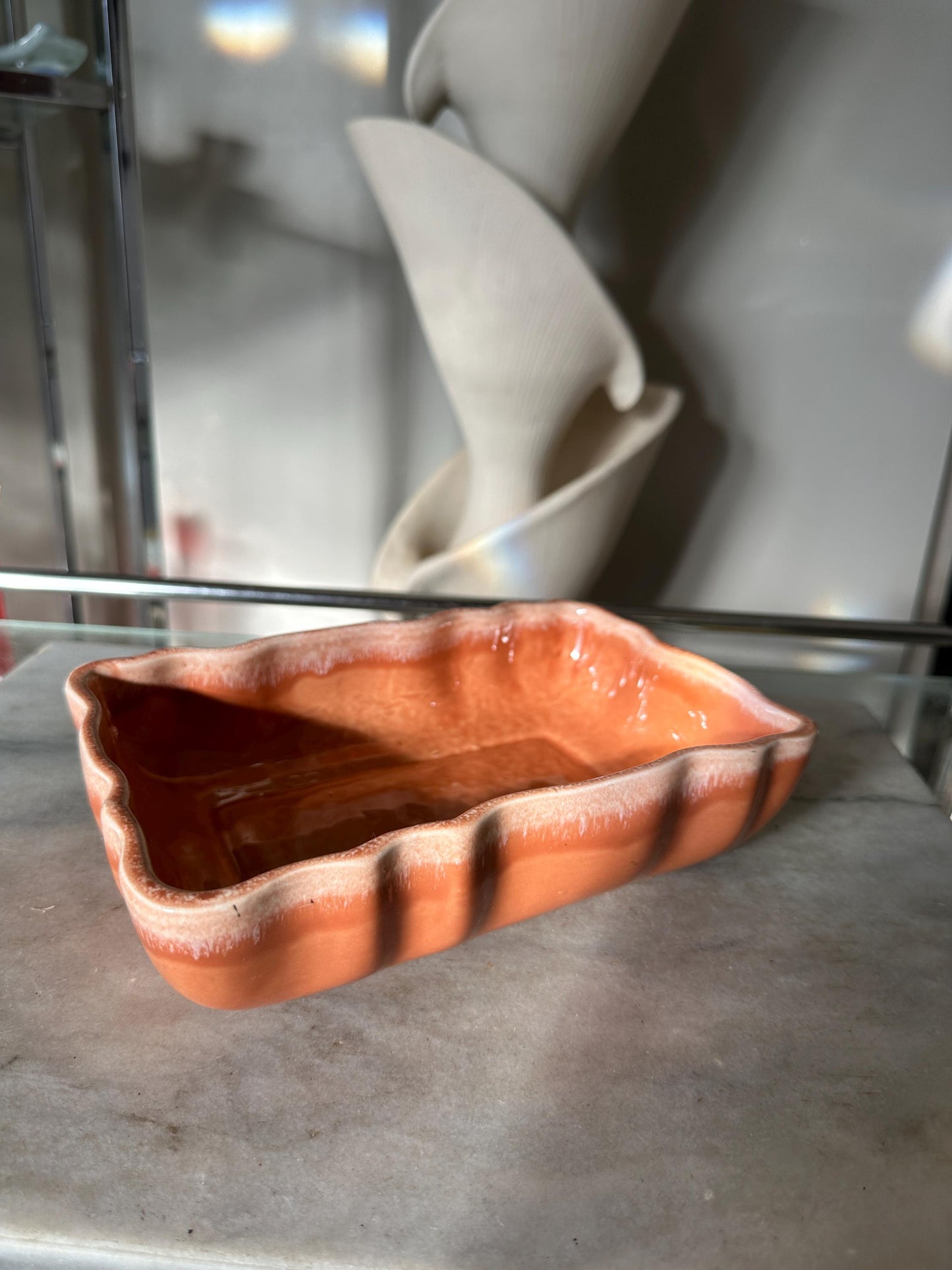 Vintage Imperial USA Orange Drip Glaze Succulent Fish | F37