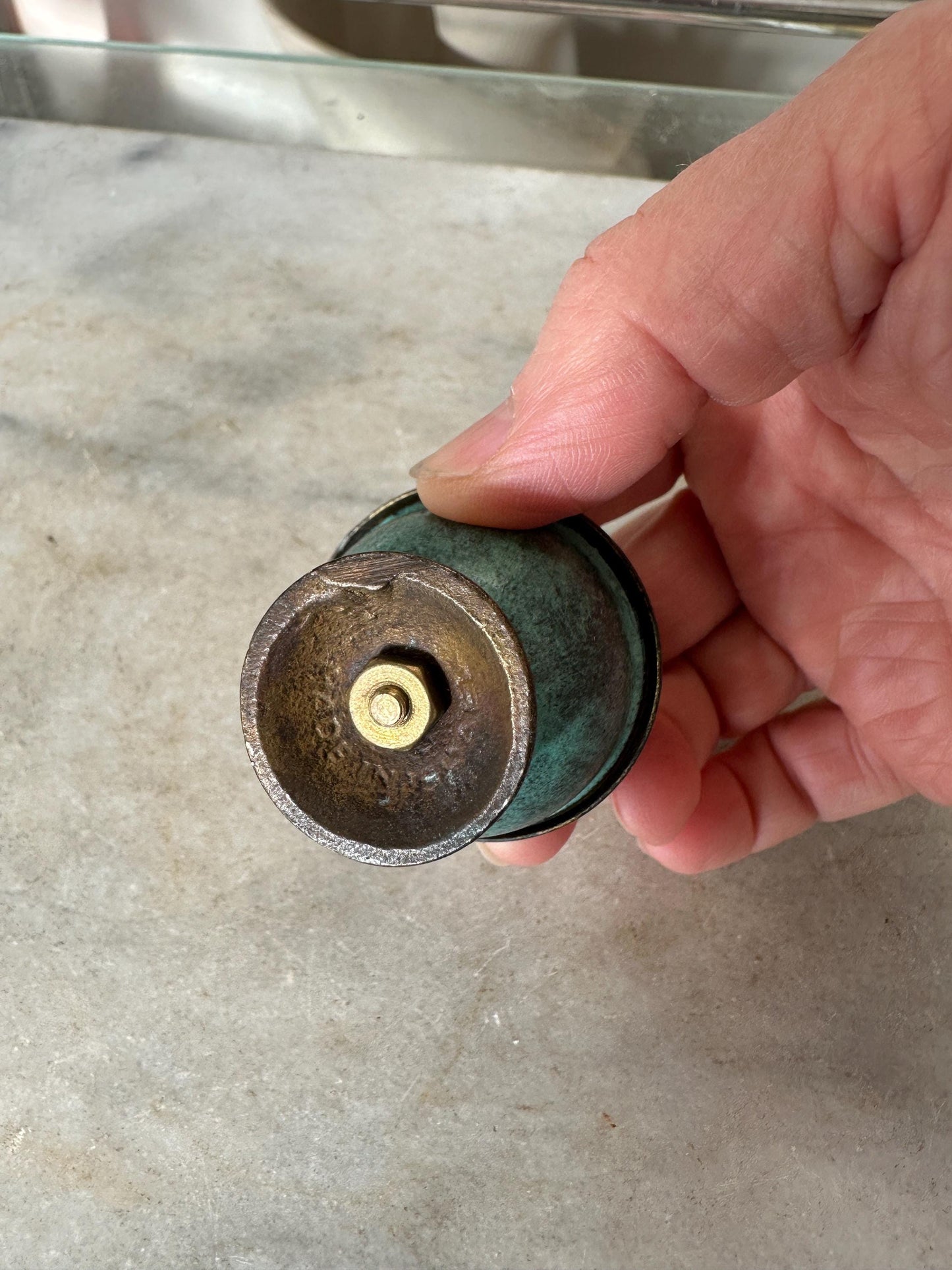 Brass and Turquoise Enameled Saccharin or Spice Bowls & Lids - Set of 2