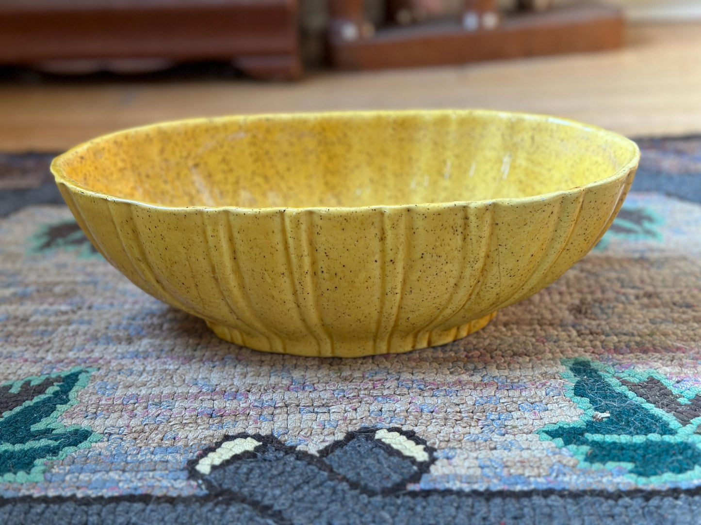 Vintage Haeger Pottery Oval Ribbed Bowl/Planter 4020 C Yellow/Gold, 12" long