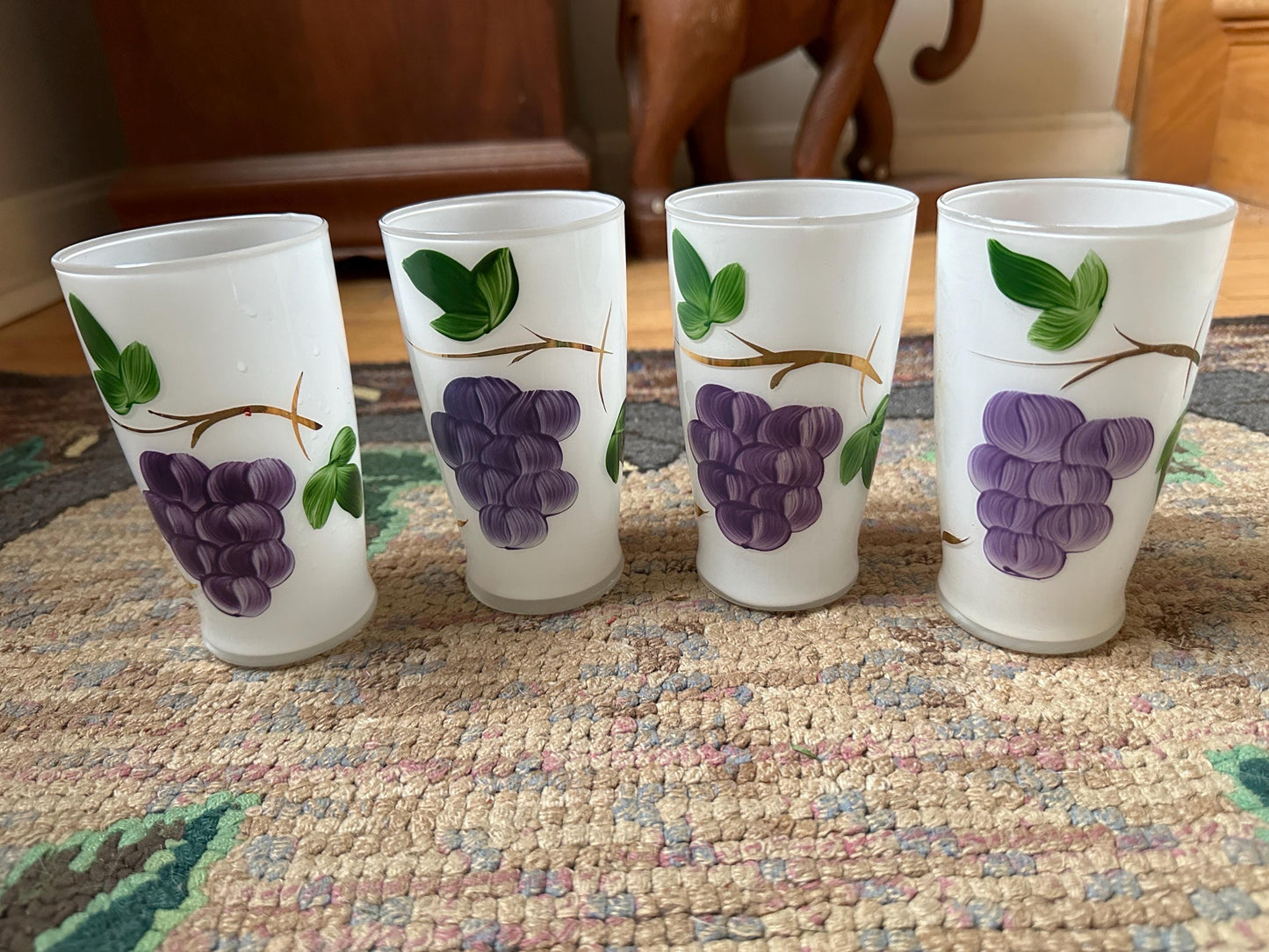 Mid Century Bartlett Collins Frosted Glasses (4) Glass Grape Design Set of 4