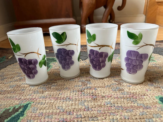 Mid Century Bartlett Collins Frosted Glasses (4) Glass Grape Design Set of 4