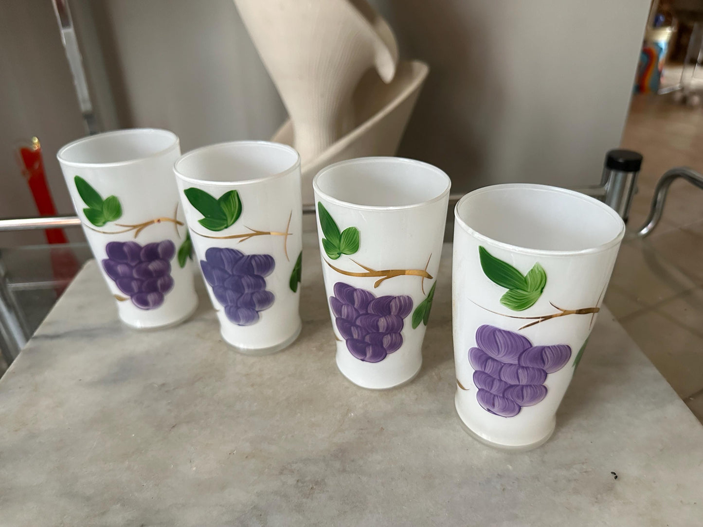 Mid Century Bartlett Collins Frosted Glasses (4) Glass Grape Design Set of 4