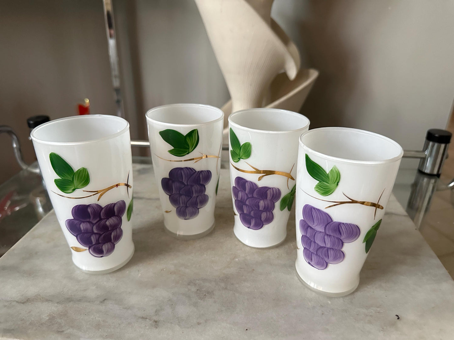 Mid Century Bartlett Collins Frosted Glasses (4) Glass Grape Design Set of 4