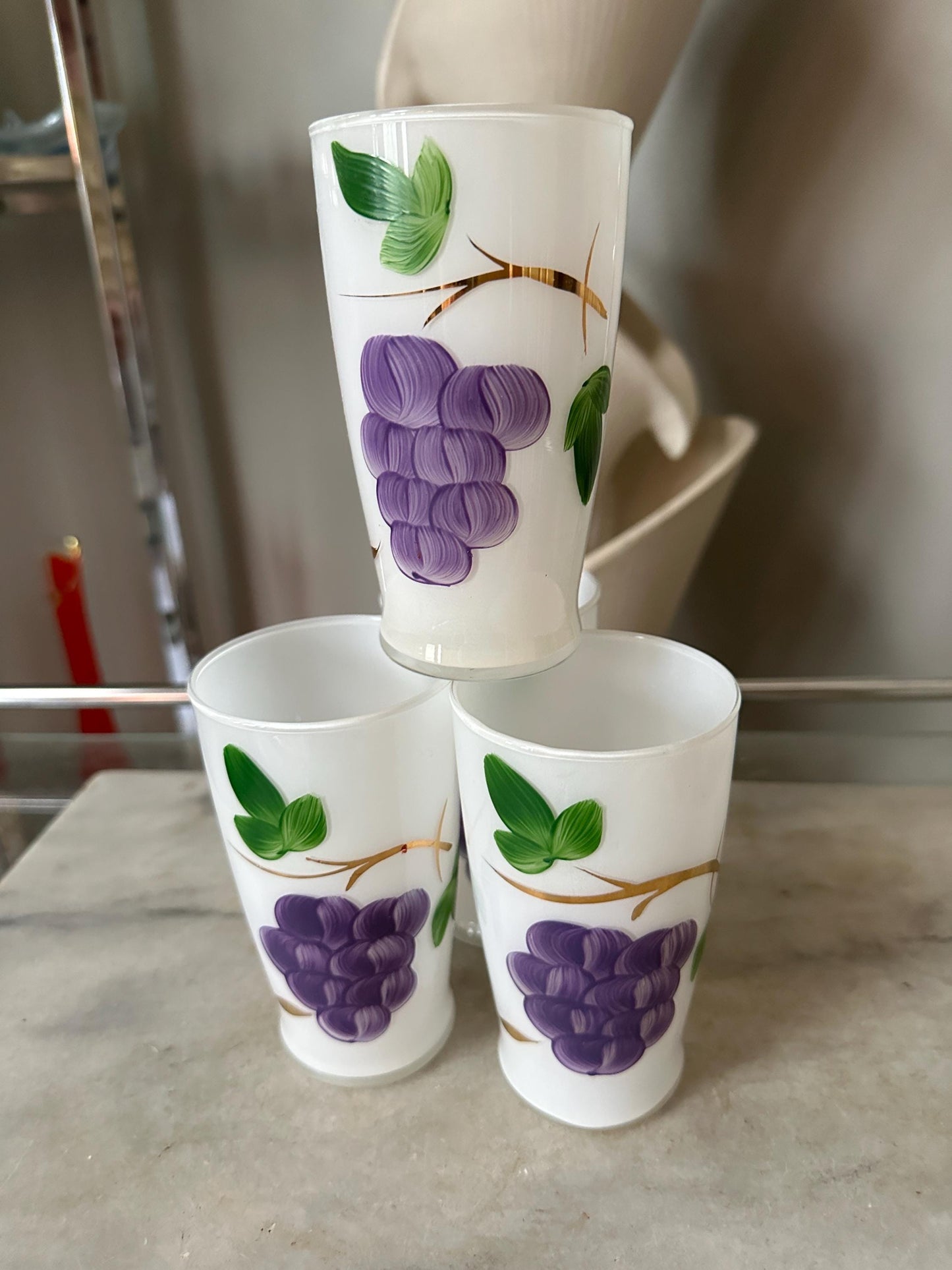 Mid Century Bartlett Collins Frosted Glasses (4) Glass Grape Design Set of 4