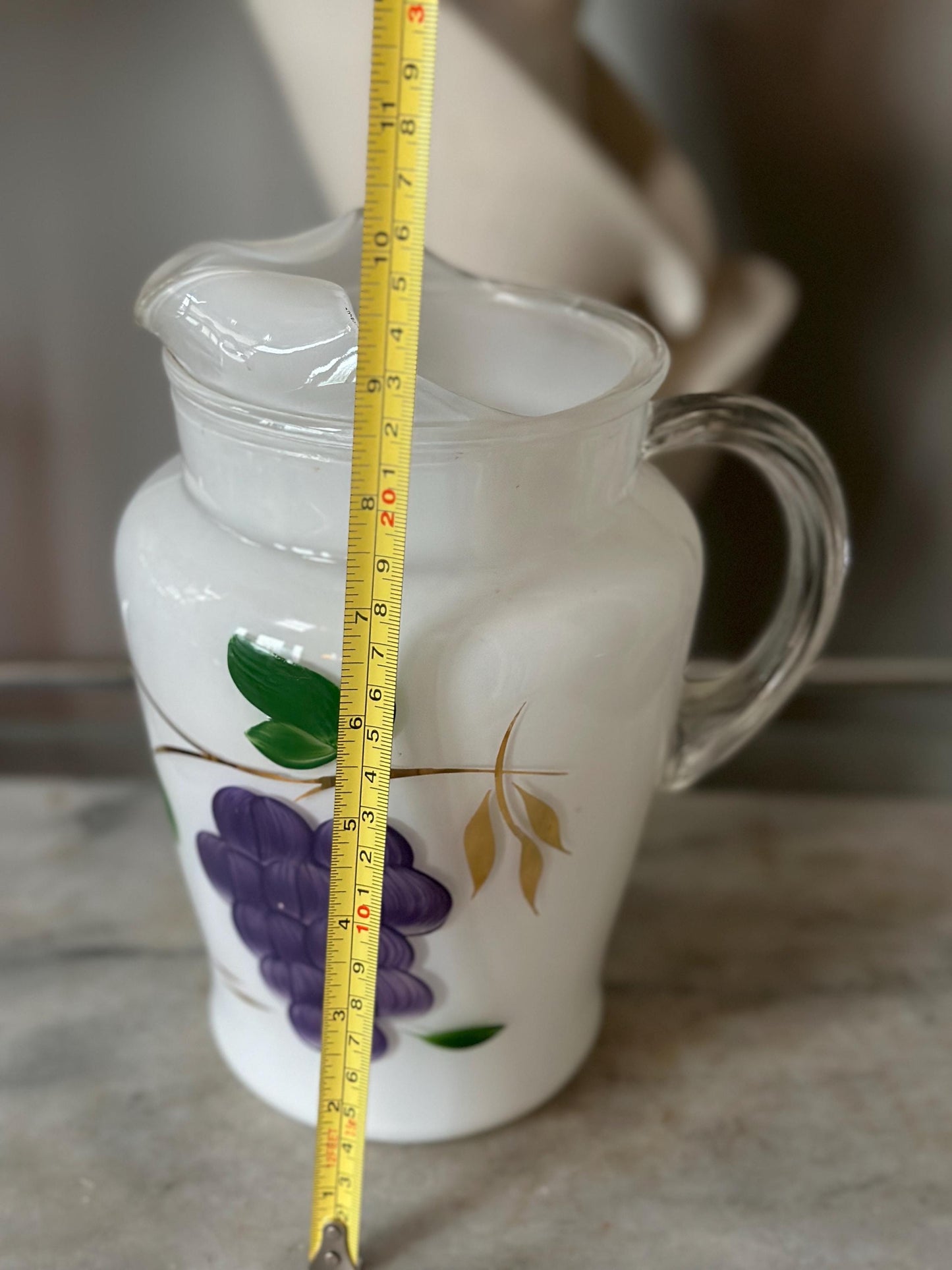 Mid Century Bartlett Collins Frosted Pitcher w 6 Glasses: Glass Grape Design Set